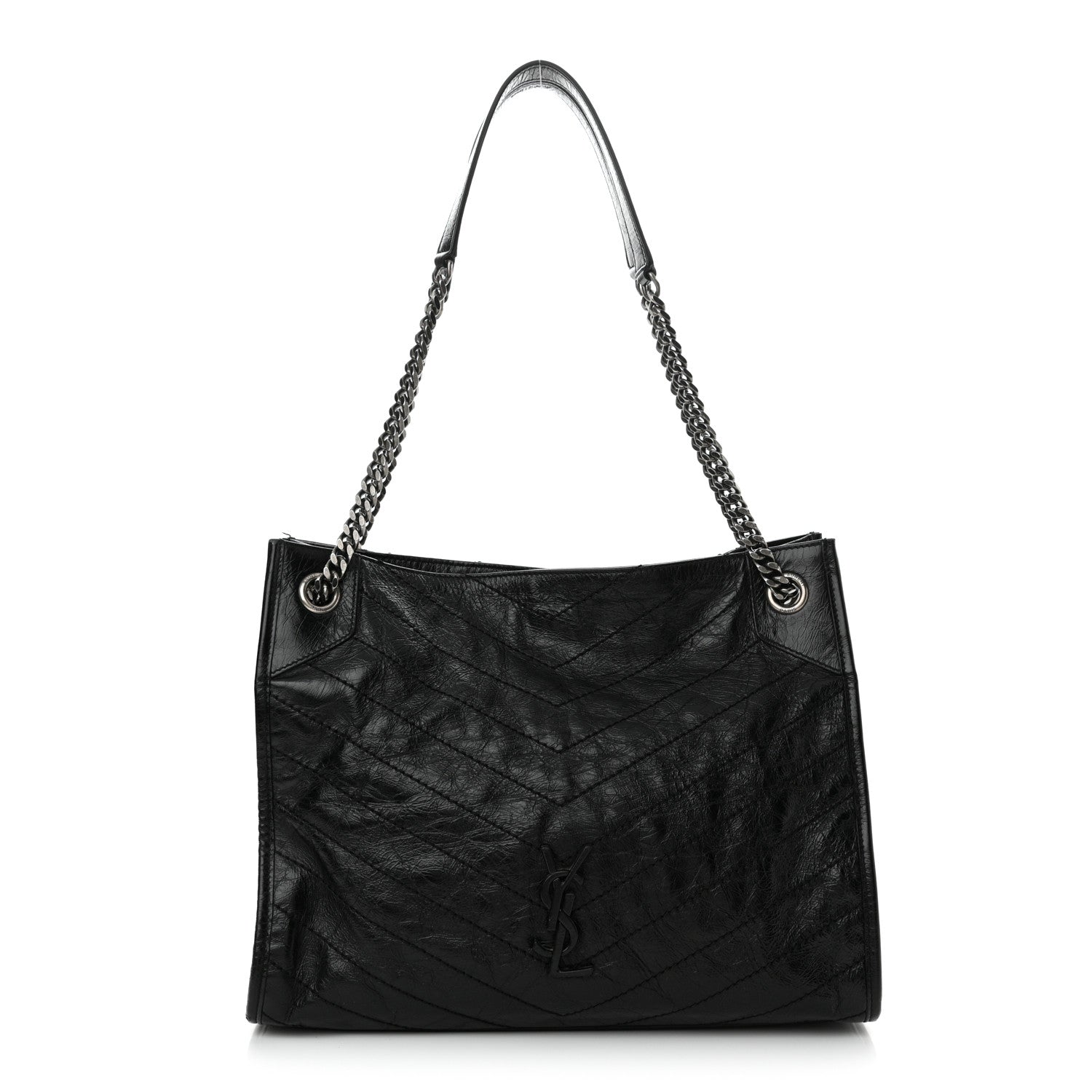 Crinkled Calfskin Matelasse Monogram Medium Niki Shopper Tote Black main image 1