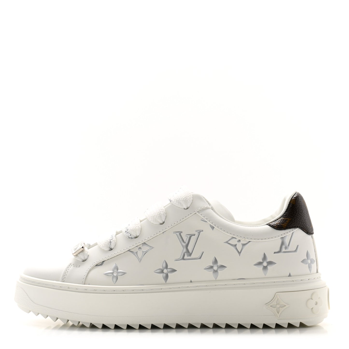 Calfskin Monogram Debossed Time Out Sneakers 35.5 White Silver