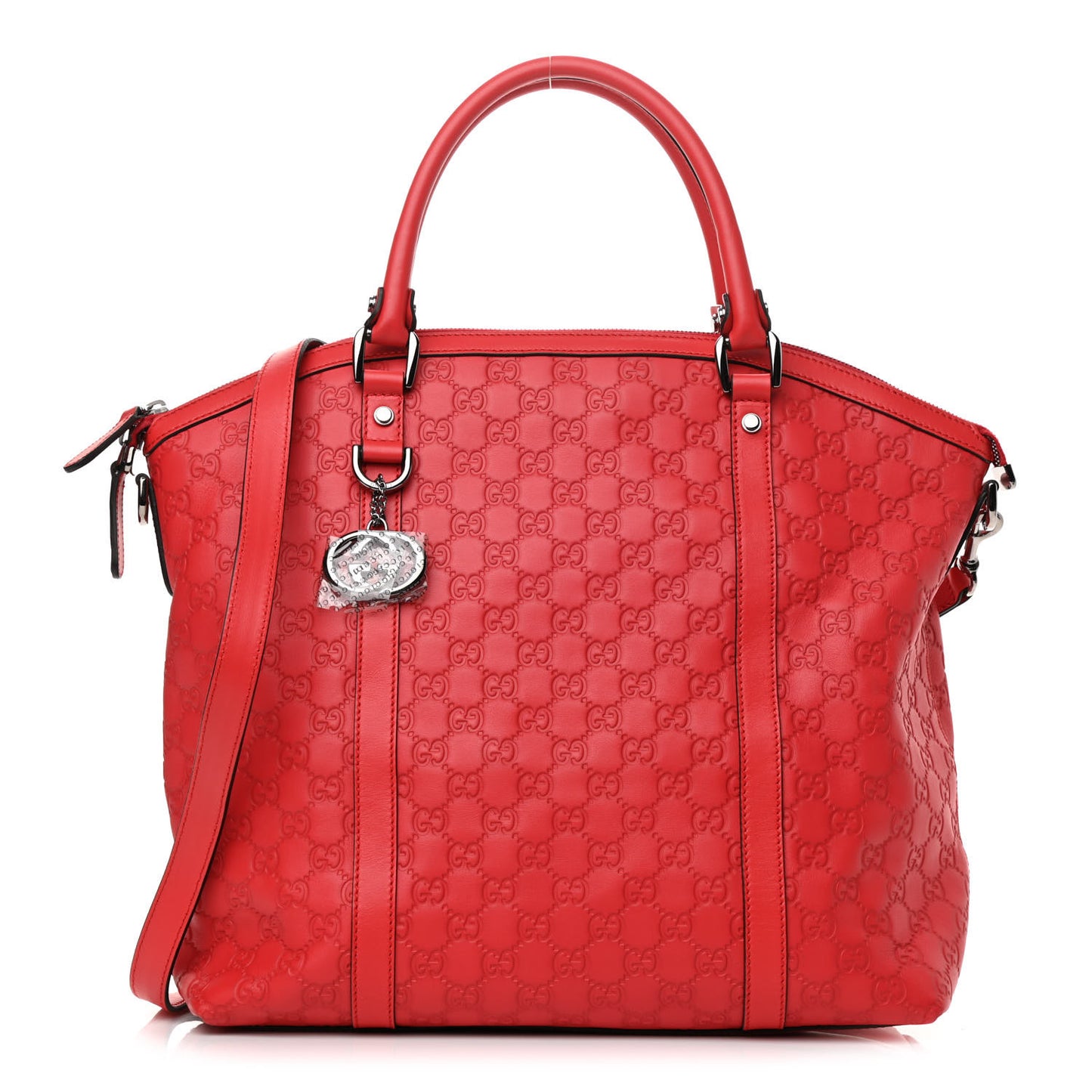 Guccissima Large GG Charm Convertible Dome Satchel Red