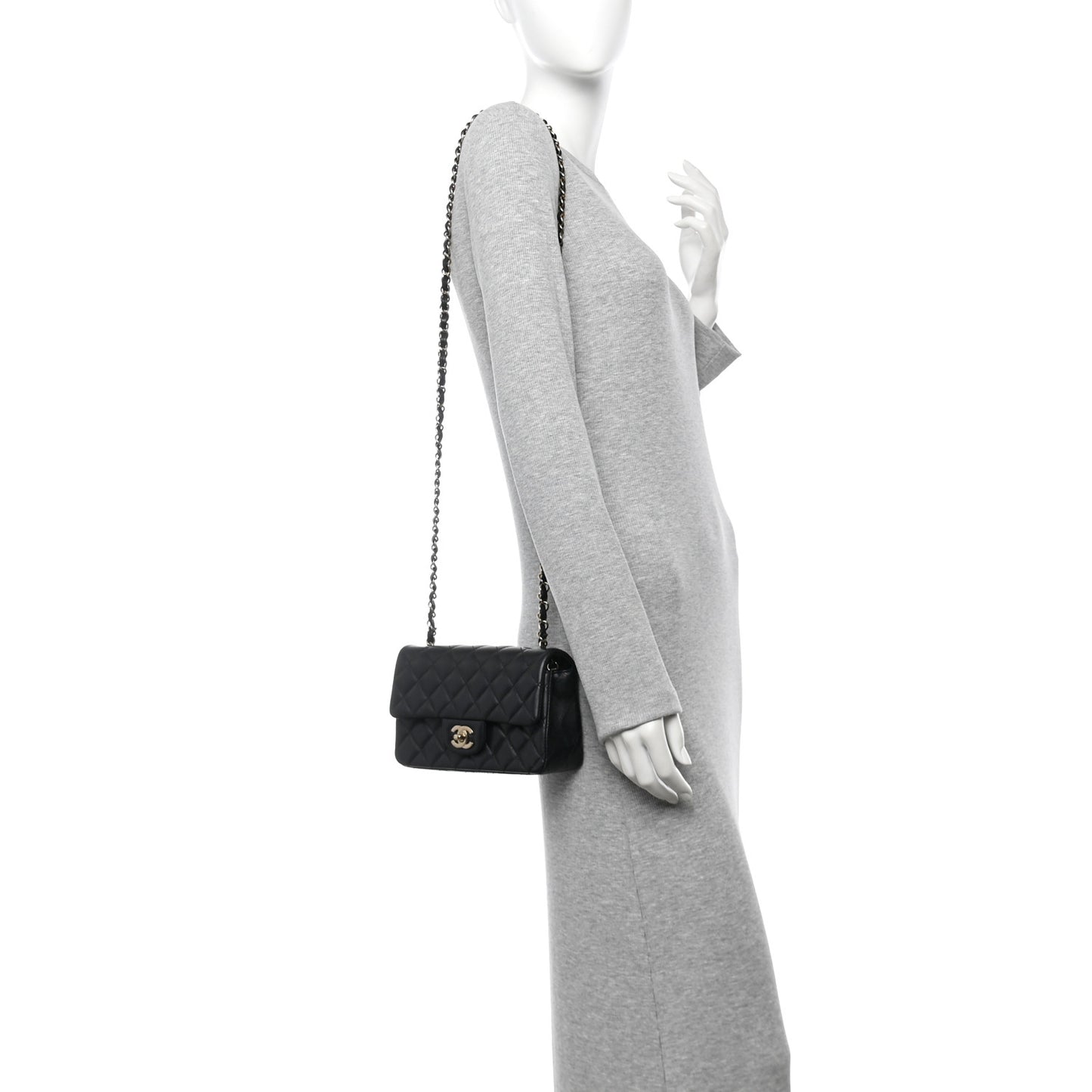 Lambskin Quilted Mini Rectangular Flap Black