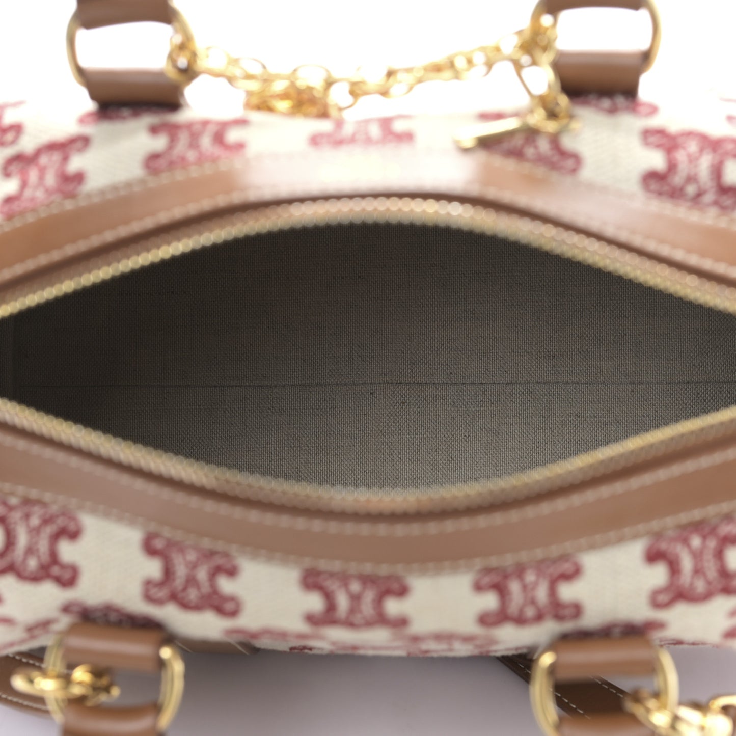 Triomphe Textile Calfskin Small Boston Bag Red