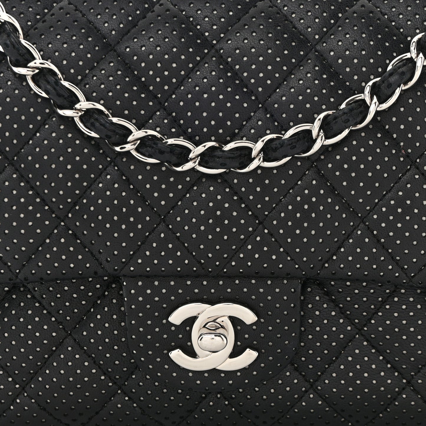 Lambskin Perforated Medium Double Flap Black