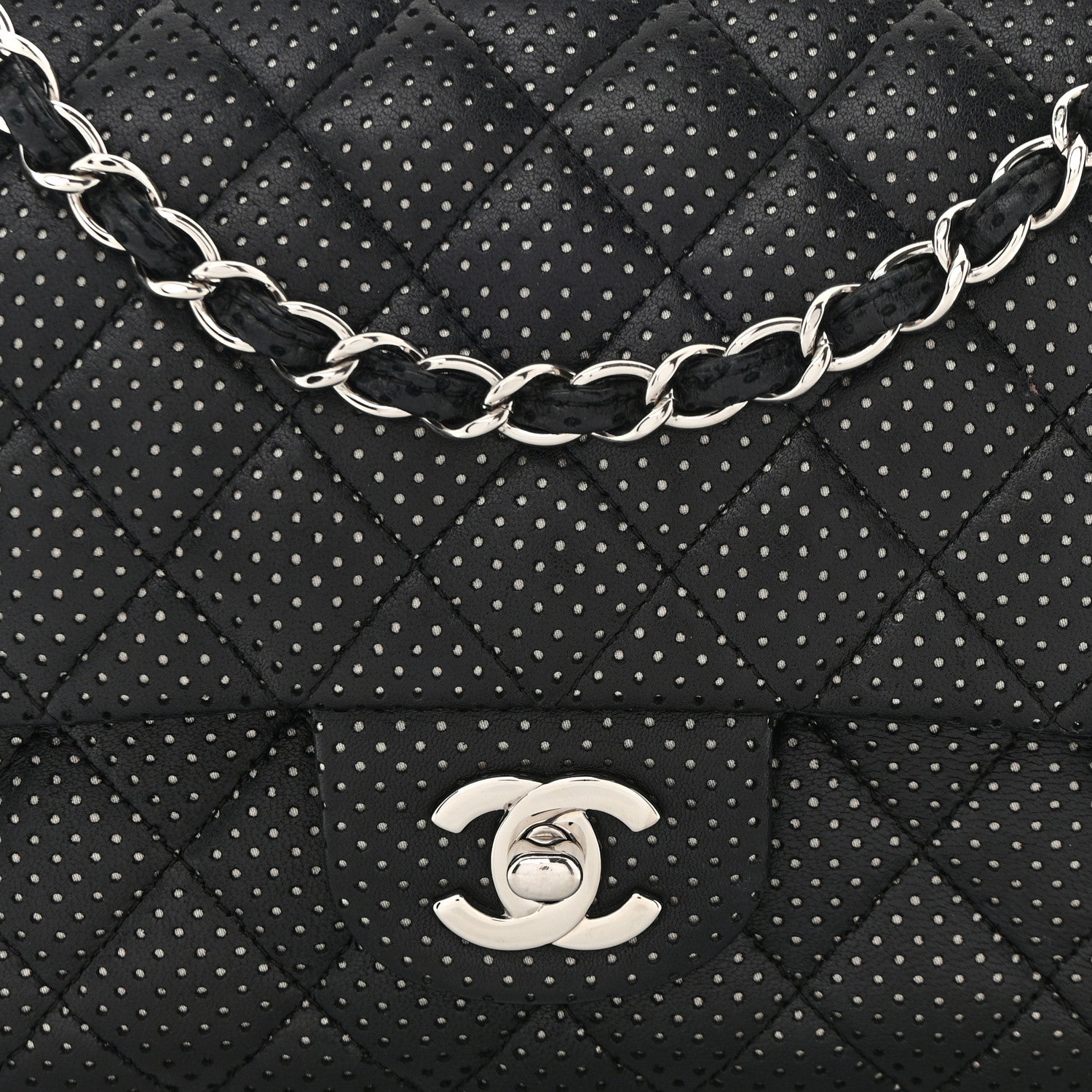 Chanel Lambskin Perforated Medium Double Flap Black 8 of 18