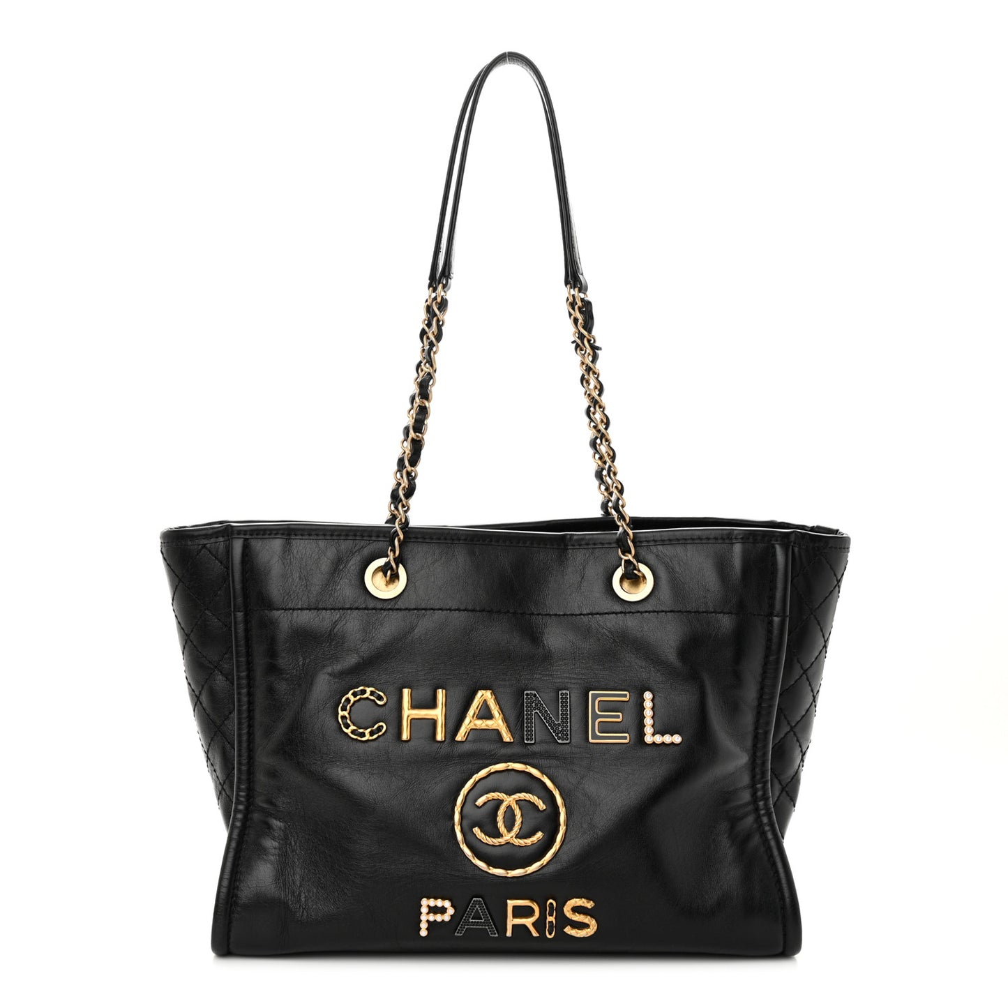 Aged Calfskin Small Charms Deauville Tote Black