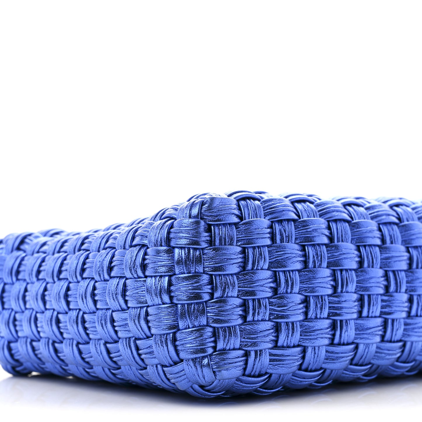 Metallic Woven Calfskin Trifolio Shoulder Bag Bluette