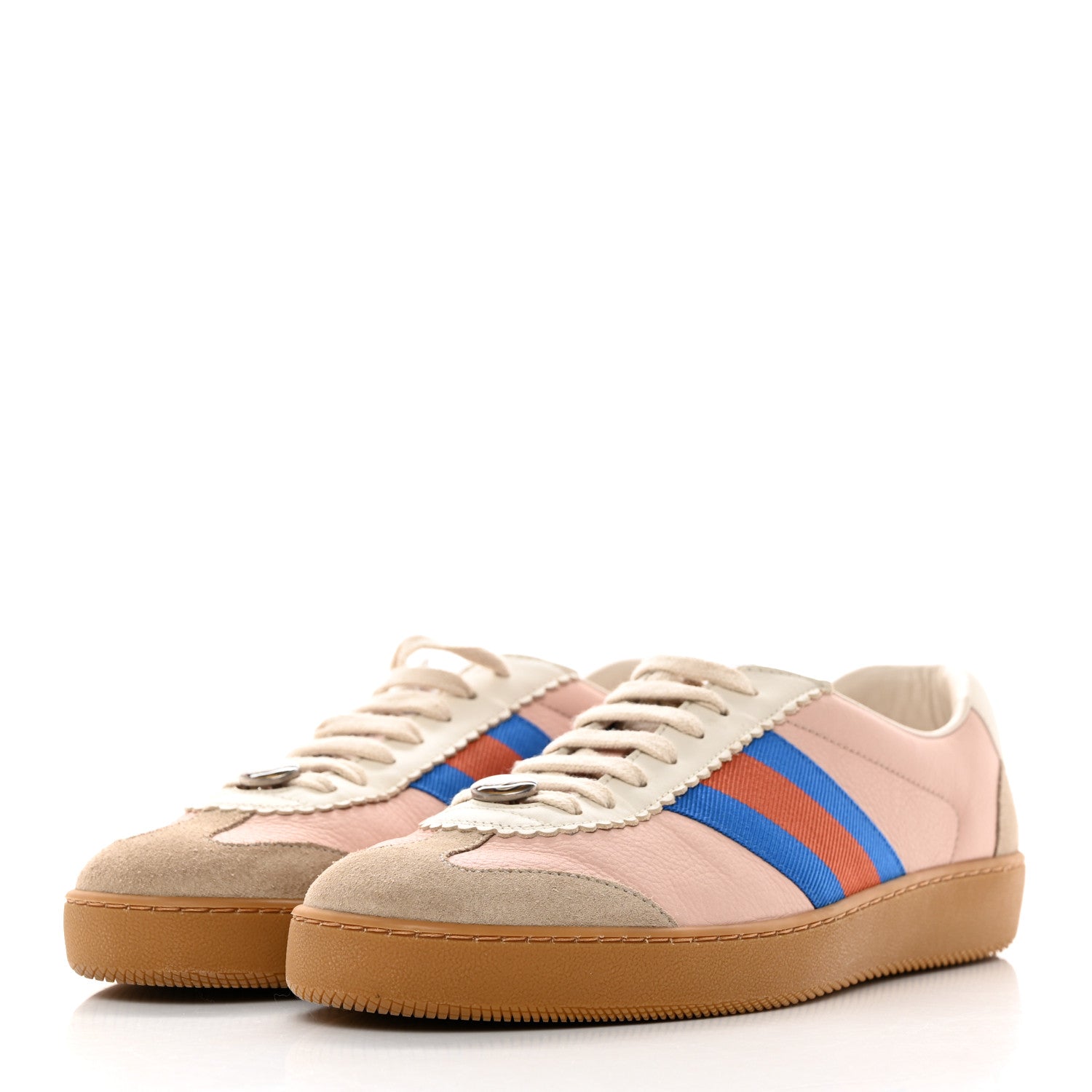 Gucci Calfskin Suede Web Mens G74 Sneakers 8.5 Oatmeal Soft Rose 3 of 9
