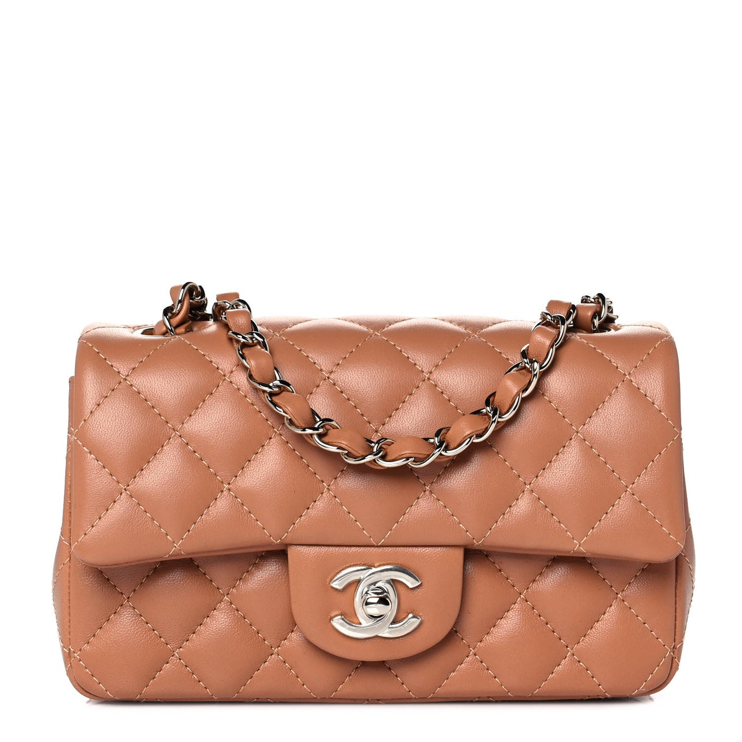 Lambskin Quilted Mini Rectangular Flap Brown