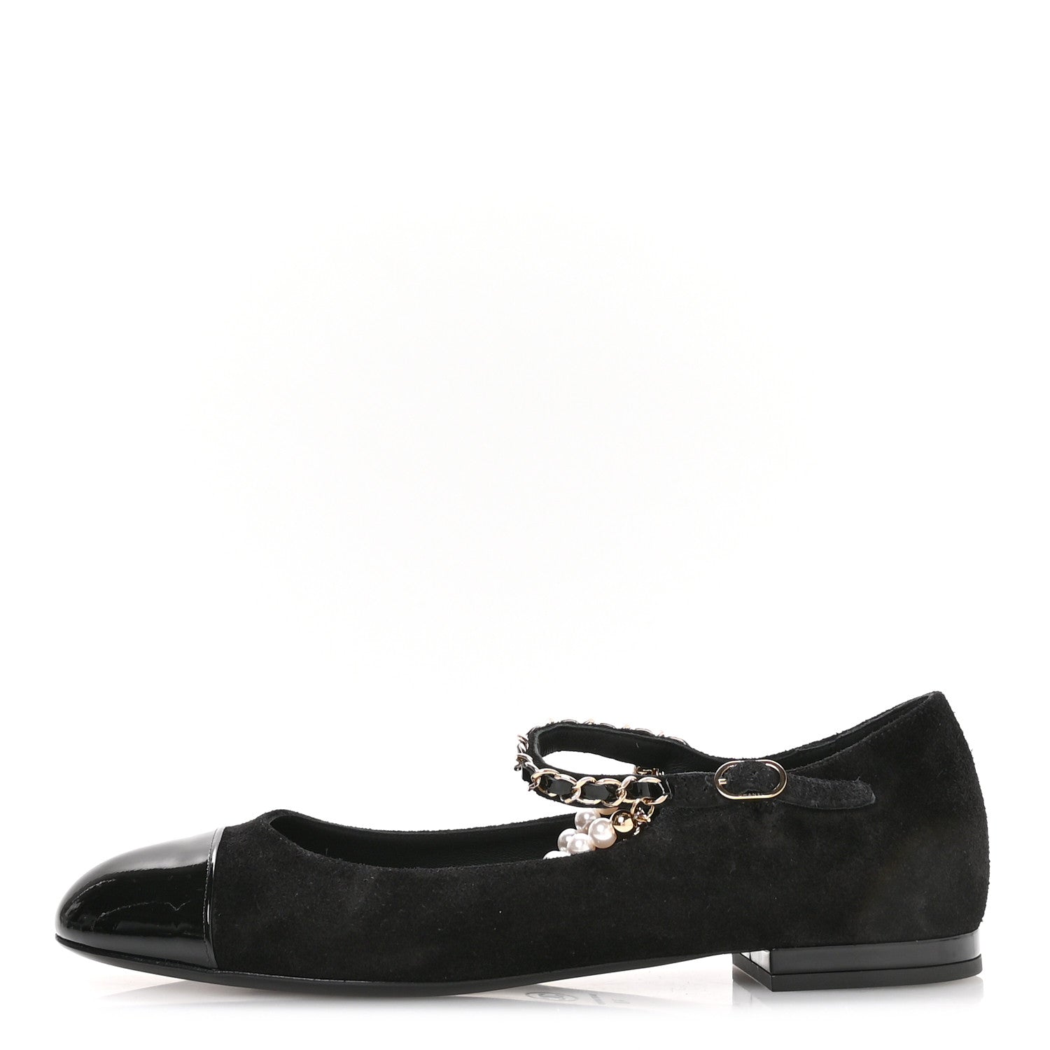 Chanel Shiny Lambskin Pearl Cap Toe Ankle Chain Ballerina Flats 40
