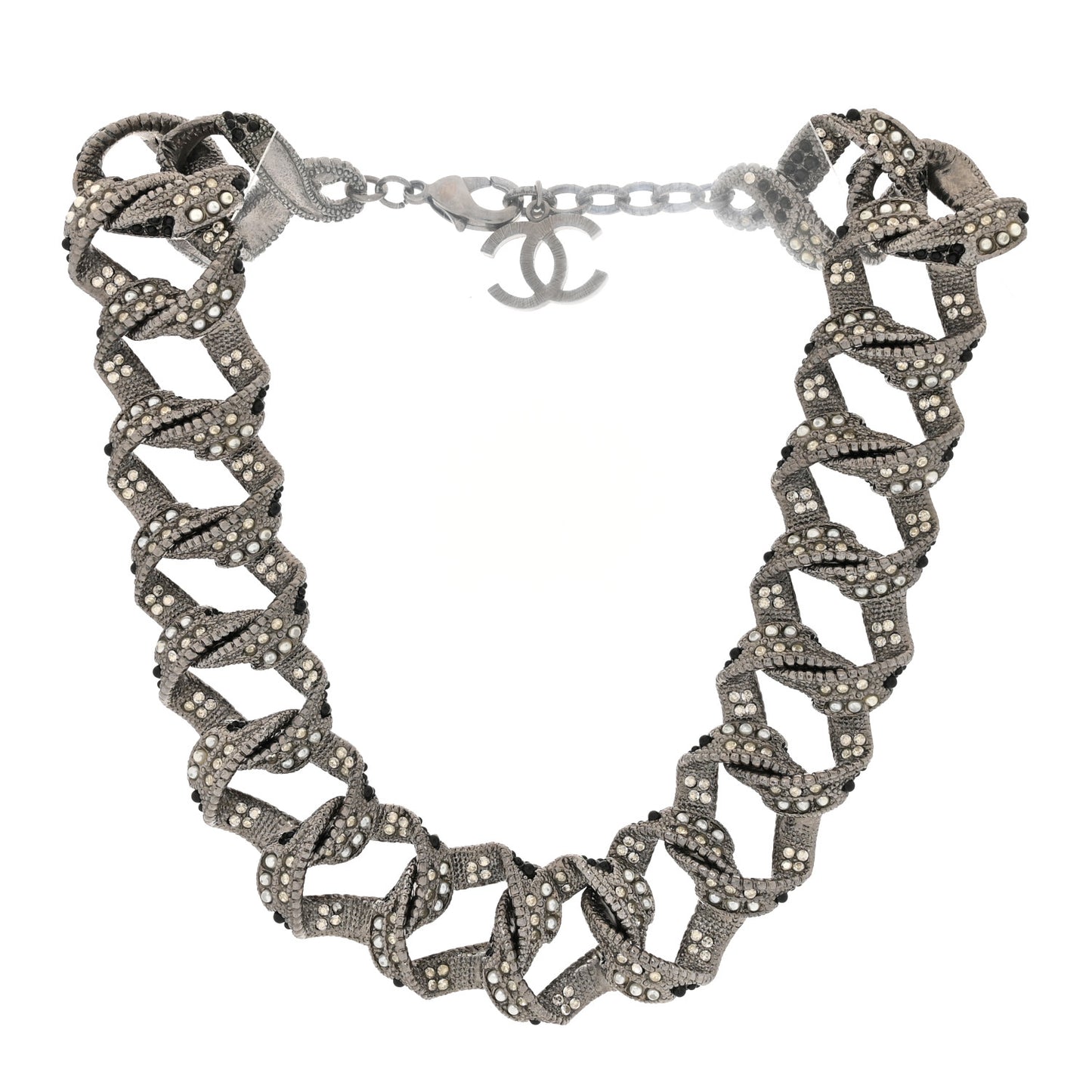 Ruthenium Crystal Pearl Chain Choker Necklace