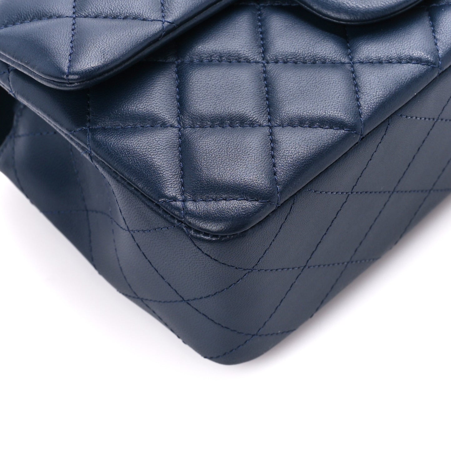 Lambskin Quilted Mini Rectangular Flap Navy
