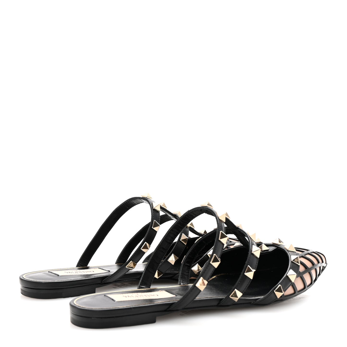 Calfskin Boudoir Rockstud Flat Cage Mules 36.5 Rose Cannelle Black