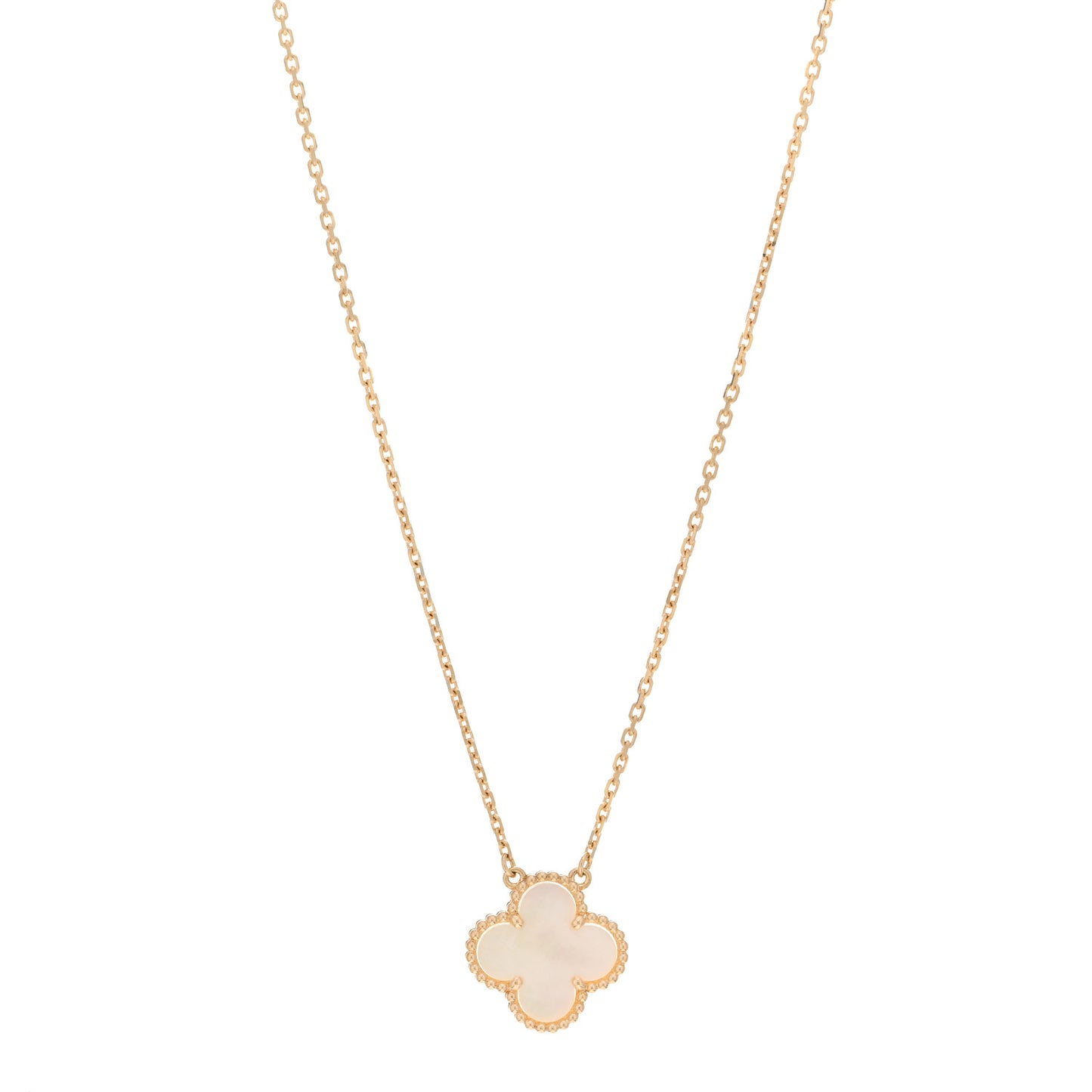 18K Yellow Gold Mother of Pearl Vintage Alhambra Pendant Necklace