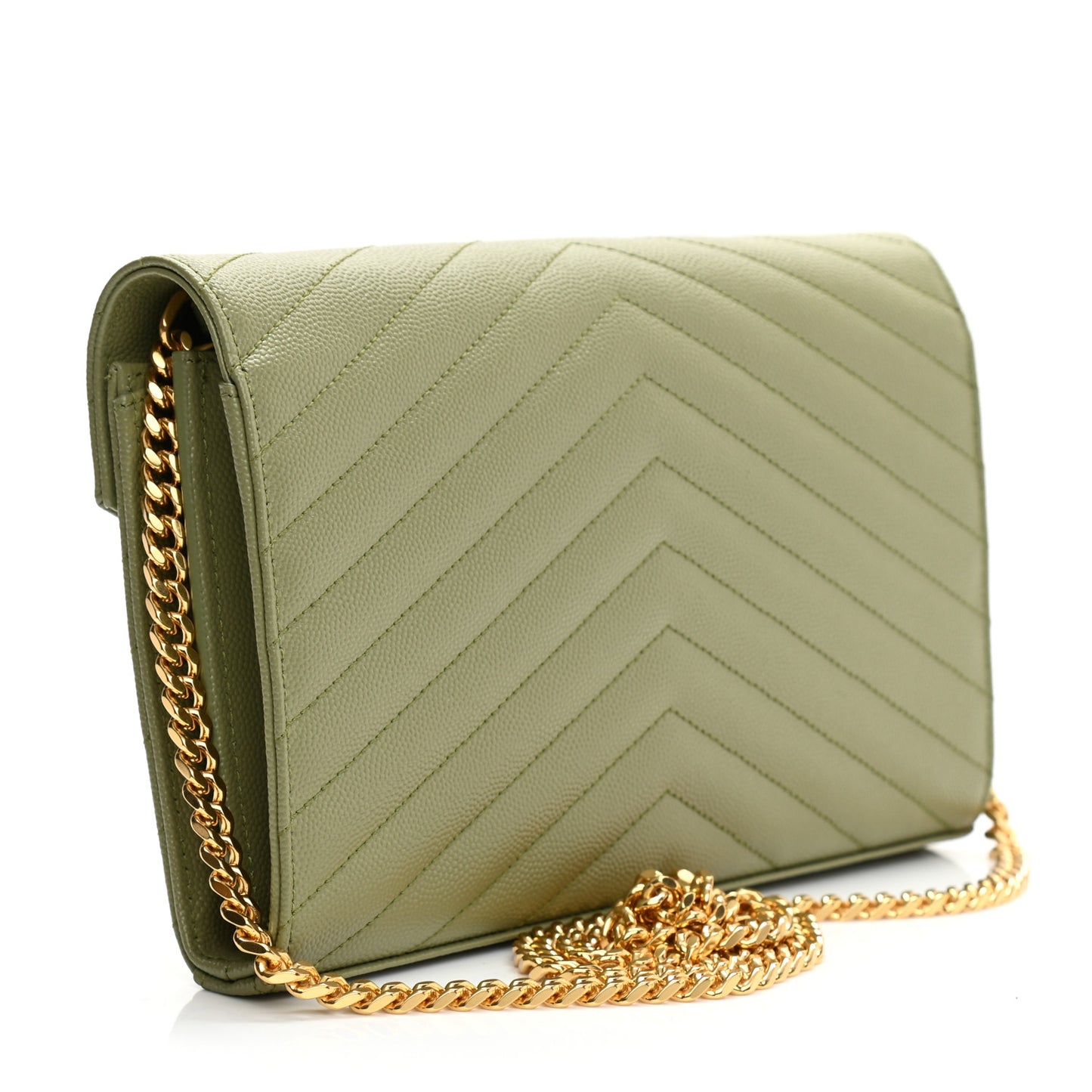 Grain De Poudre Matelasse Chevron Monogram Chain Wallet Pistachio