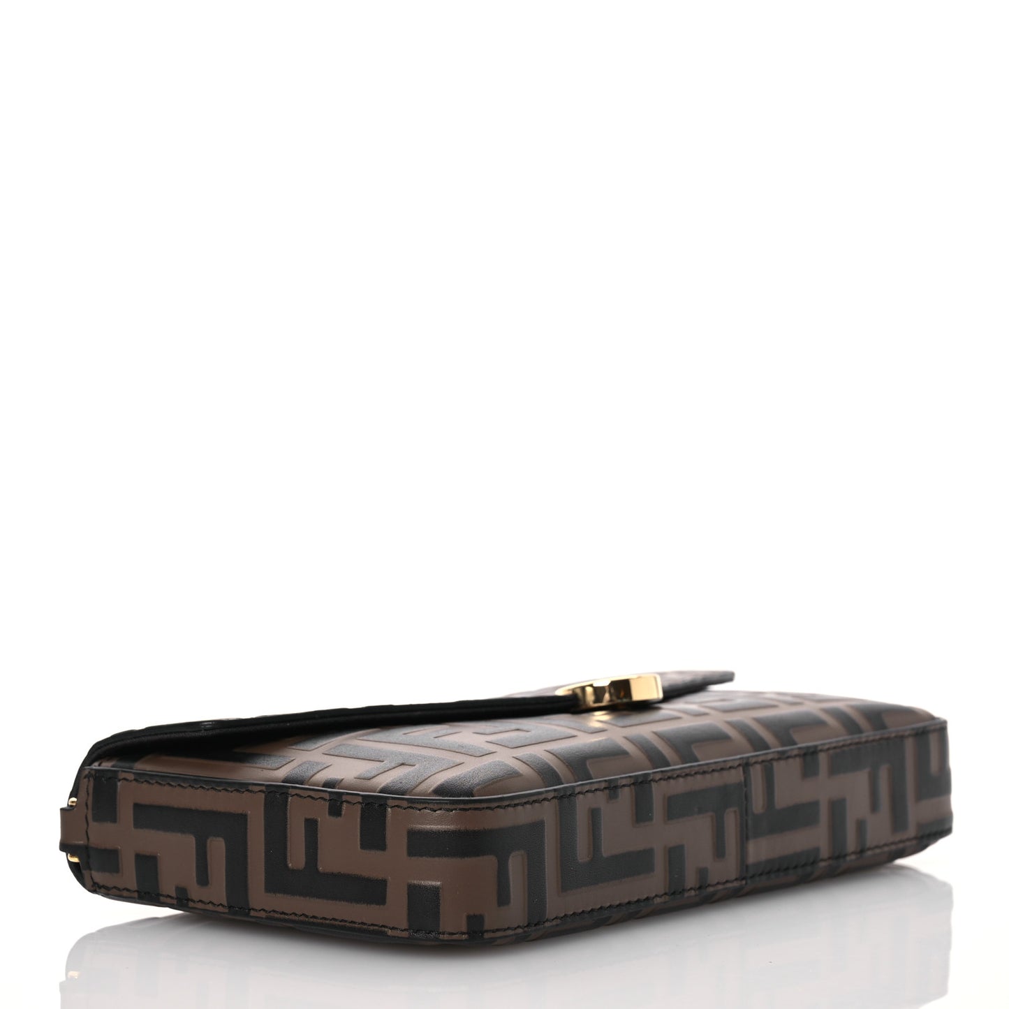 Vitello Soft F is Fendi Bi-Color FF 1974 Embossed Envelope Wallet On Chain with Pouches Maya Black