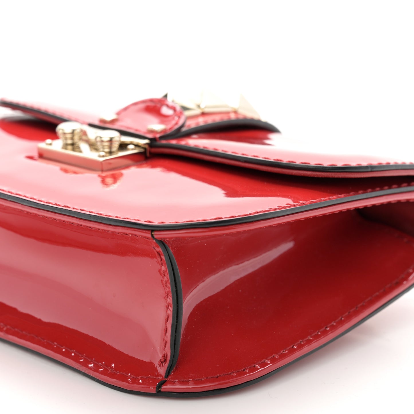 Patent Small Glam Lock Rockstud Flap Rosso Valentino