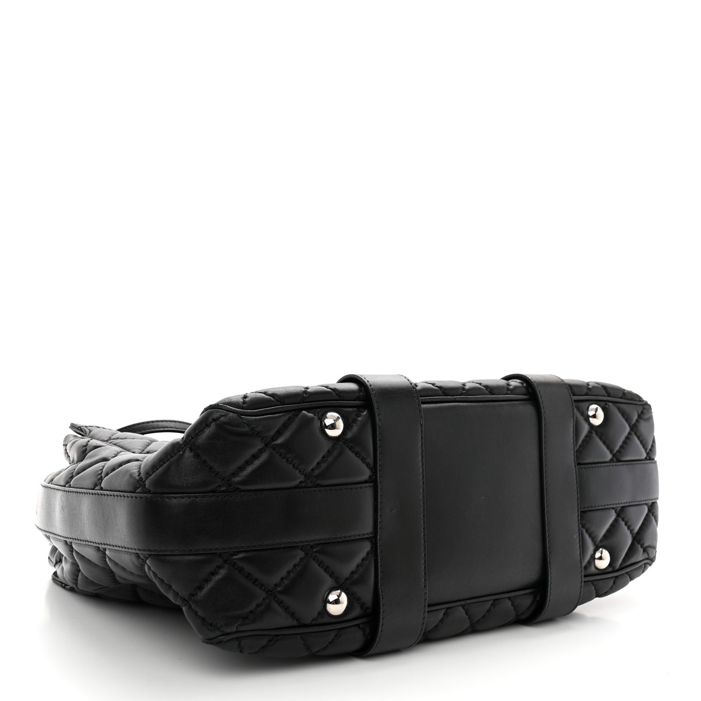 Lambskin Quilted Large Easy Carry Shopping Tote Black