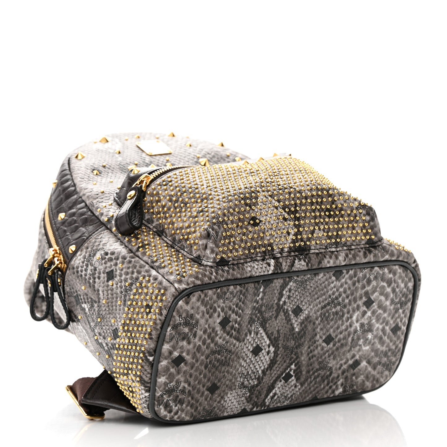 Visetos Snakeskin Printed Studded Small Stark Backpack Light Grey