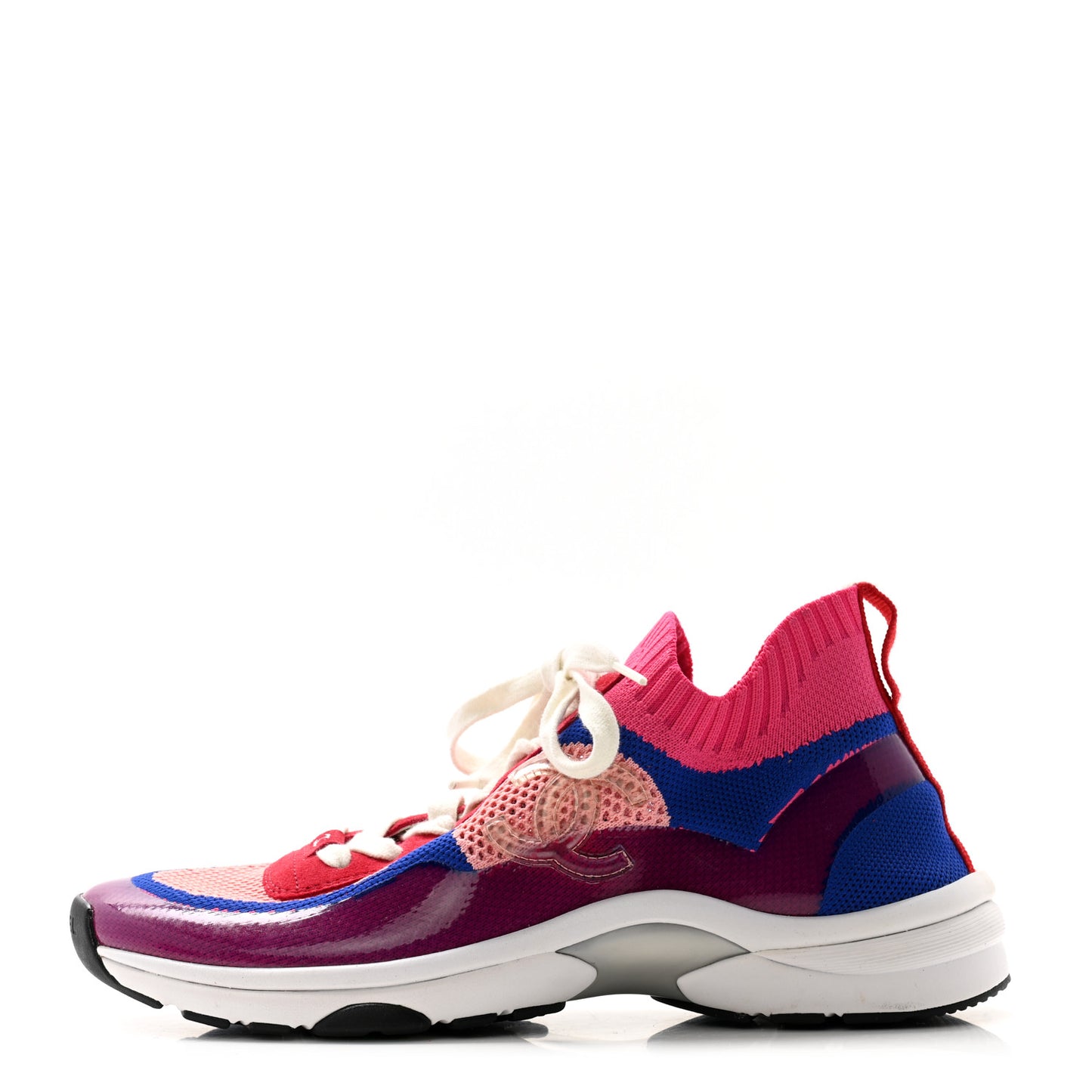 Fabric Suede Calfskin Stretch CC Sneakers 41 Pink Red Blue