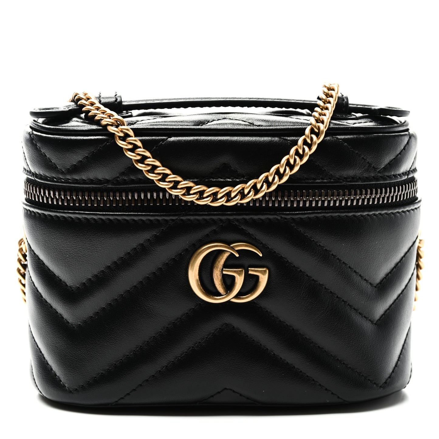 Calfskin Matelasse Chevron Mini GG Marmont Top Handle Bag Black
