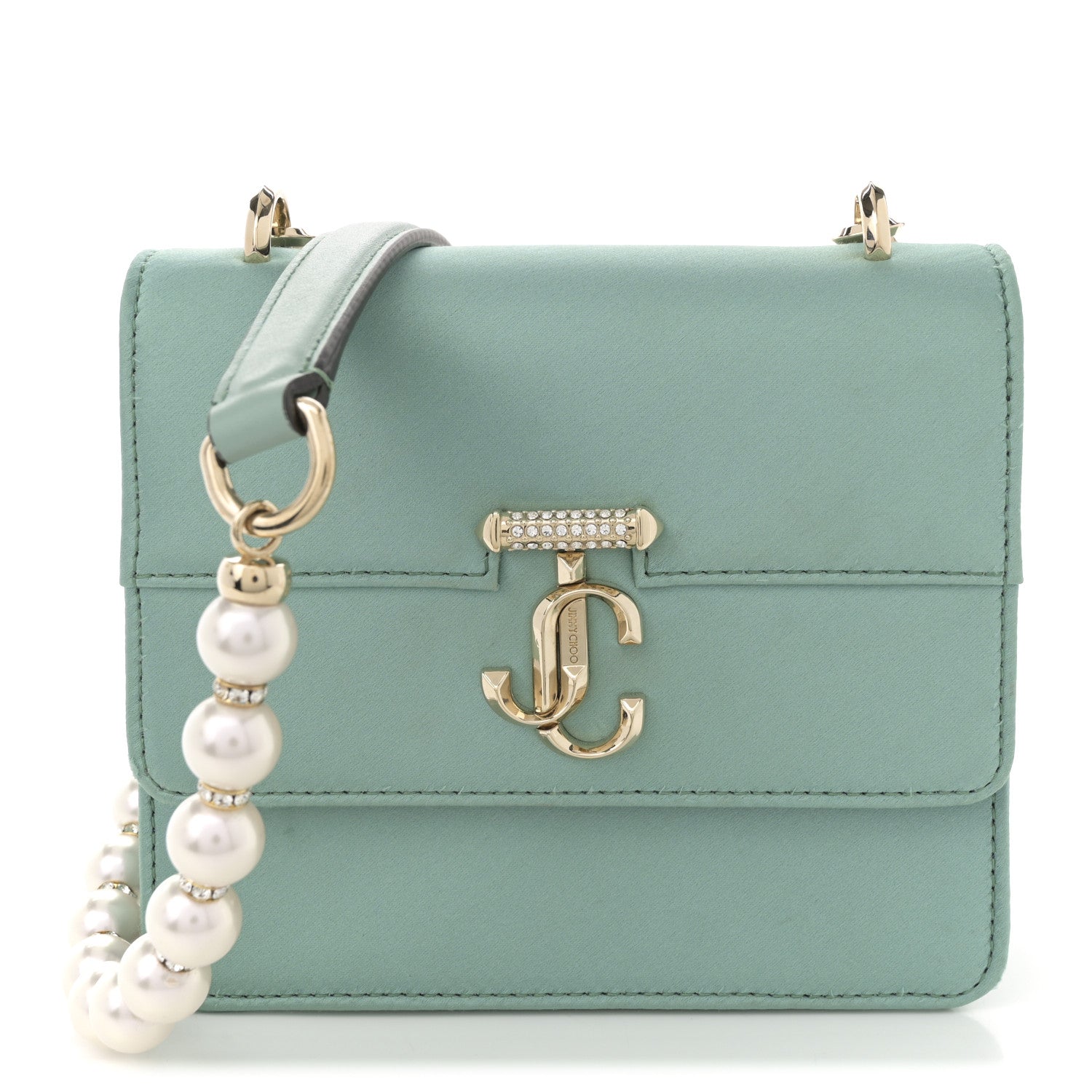 Jimmy Choo Satin Pearl Varenne Shoulder Bag Green 1747851