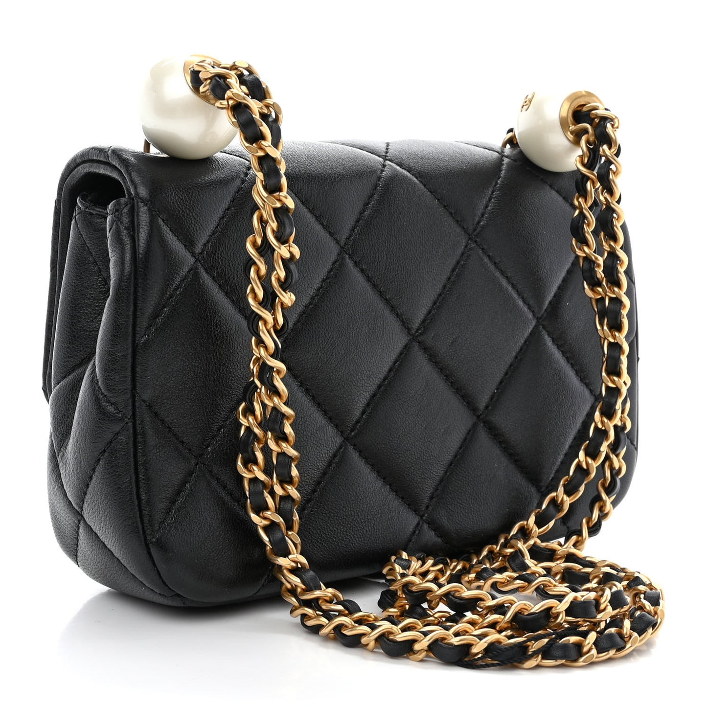 Lambskin Pearl Quilted Mini Flap Black