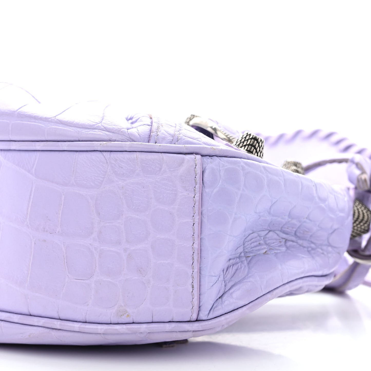 Extra Supple Calfskin Crocodile Embossed Le Cagole Shoulder Bag XS Lilac
