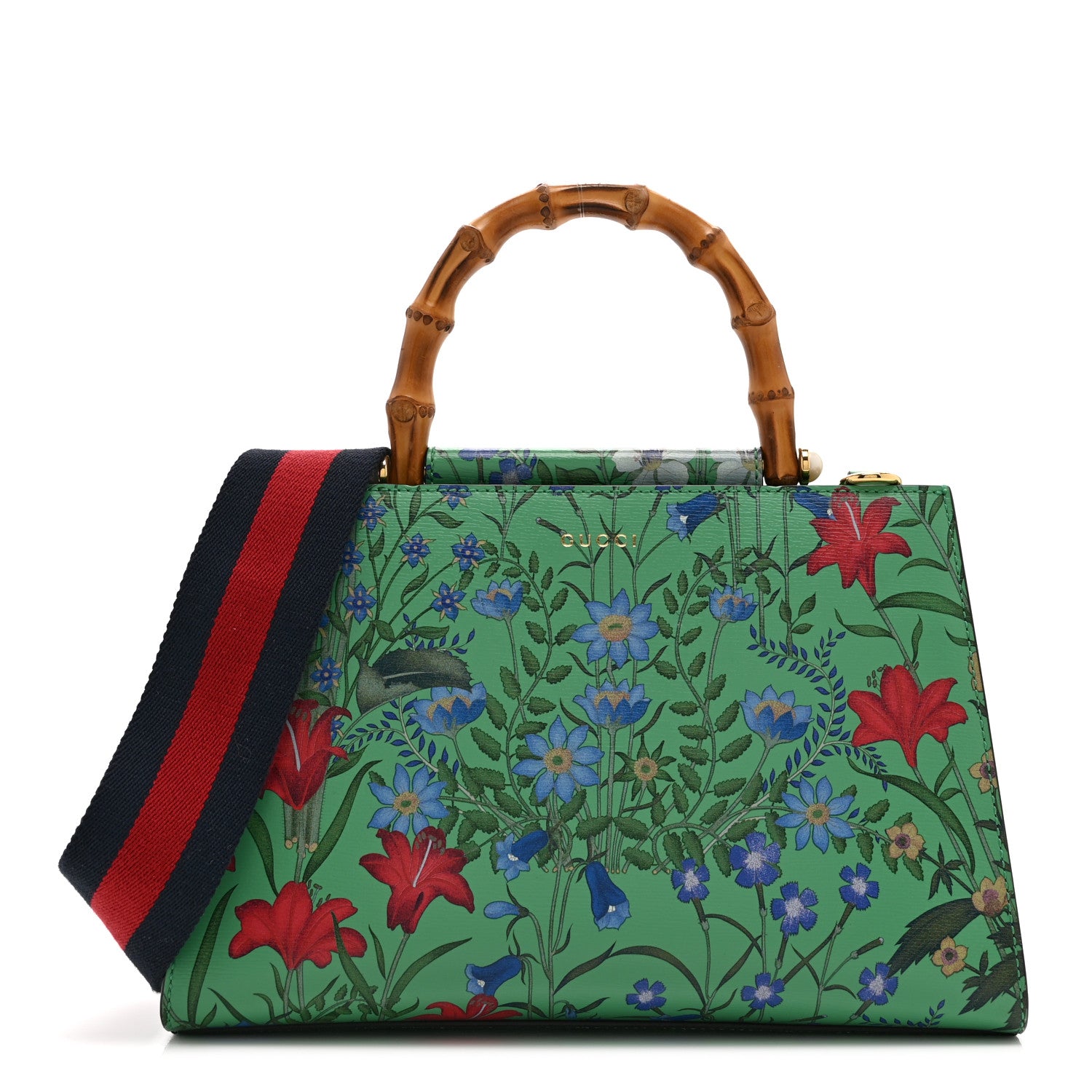 Gucci Calfskin Bamboo Web New Flora Small Nymphaea Top Handle Bag