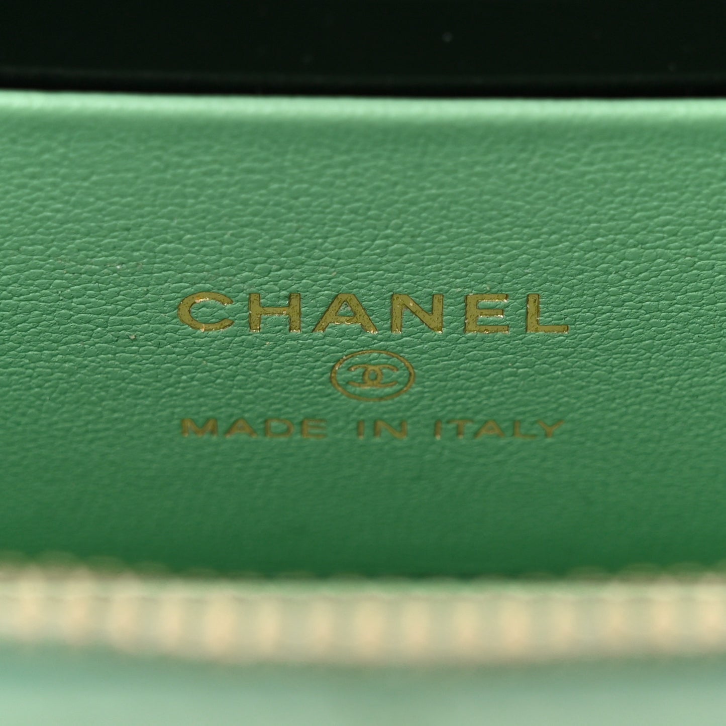 Shiny Calfskin Quilted Small Top Handle Vanity Case With Chain Light Green