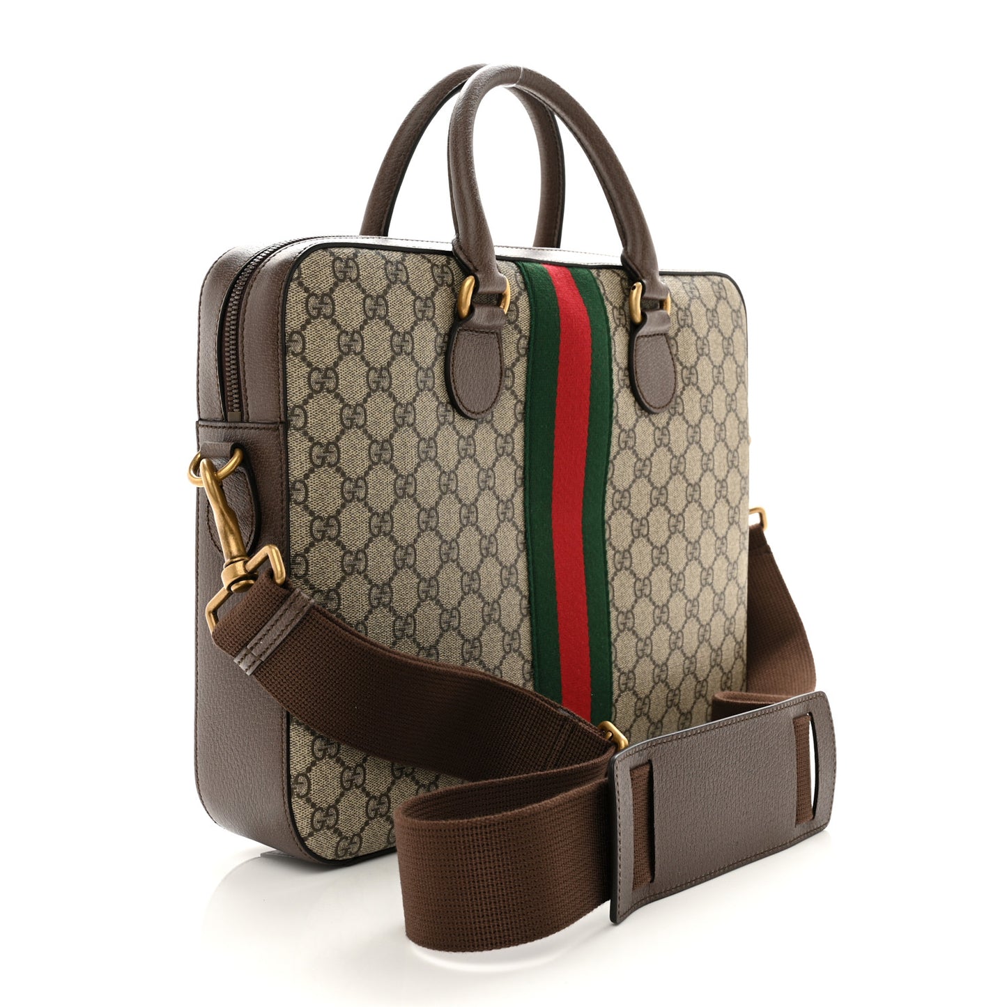 GG Supreme Monogram Textured Calfskin Web Medium Ophidia Briefcase Beige Ebony New Acero
