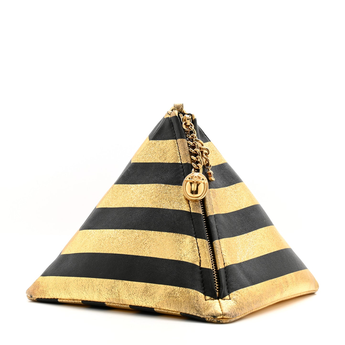 Metallic Lambskin CC Kheops Pyramid Bag Gold Black
