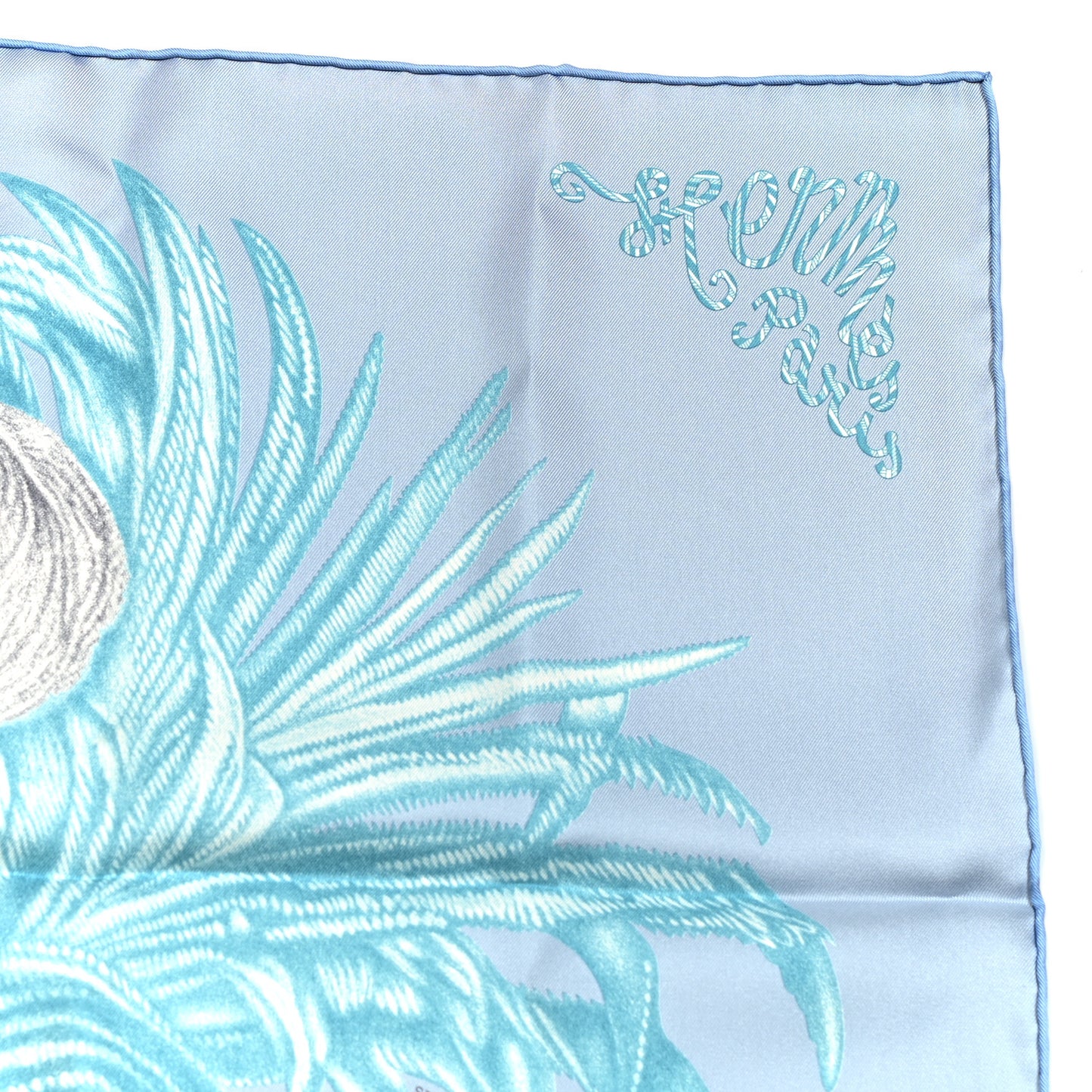 Silk Twill Plumets Et Panaches Scarf 90 Bleu Glacier Vert