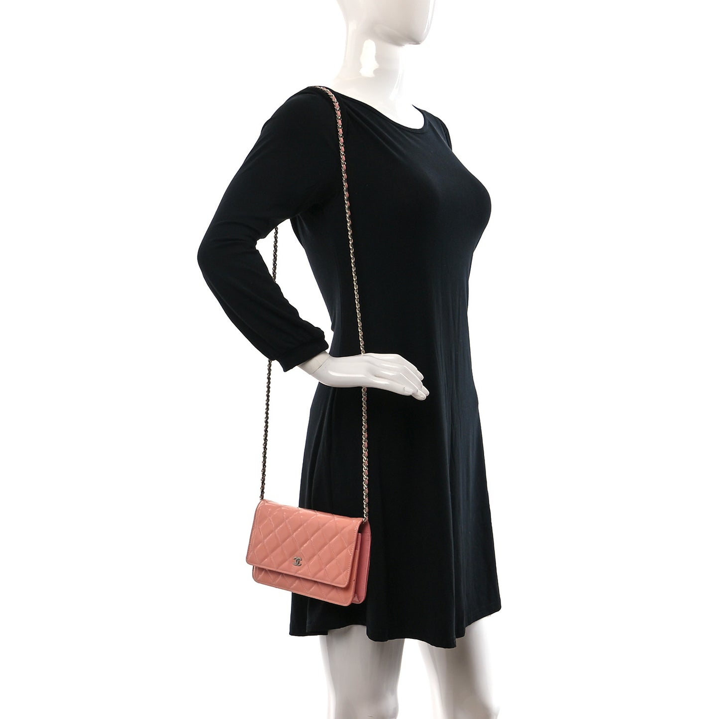 Patent Quilted Wallet On Chain WOC Coral