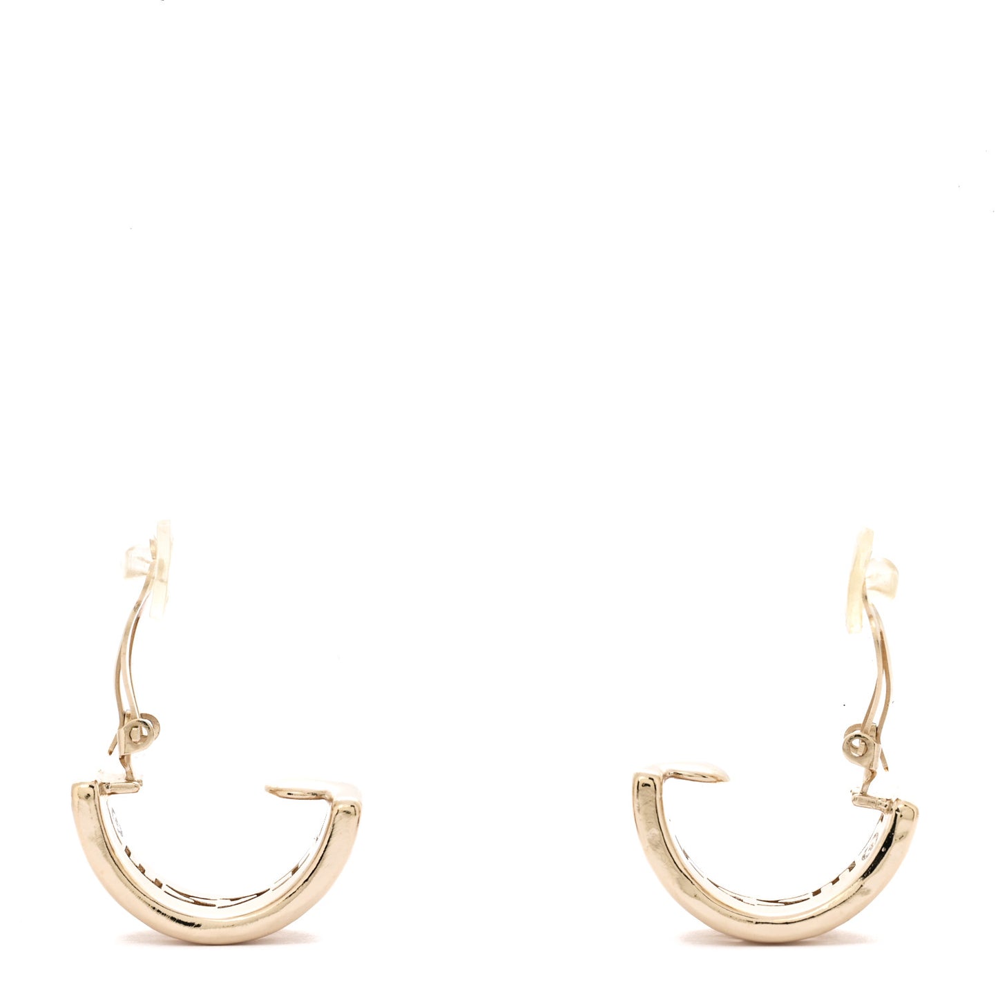 Metal Logo Hoop Clip On Earrings Gold