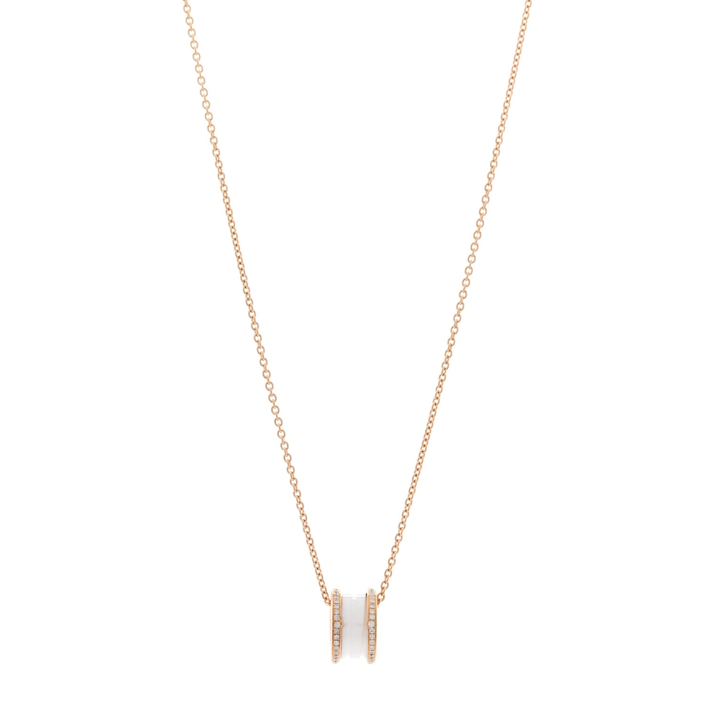18K Rose Gold White Ceramic Diamond B.Zero1 Pendant Necklace