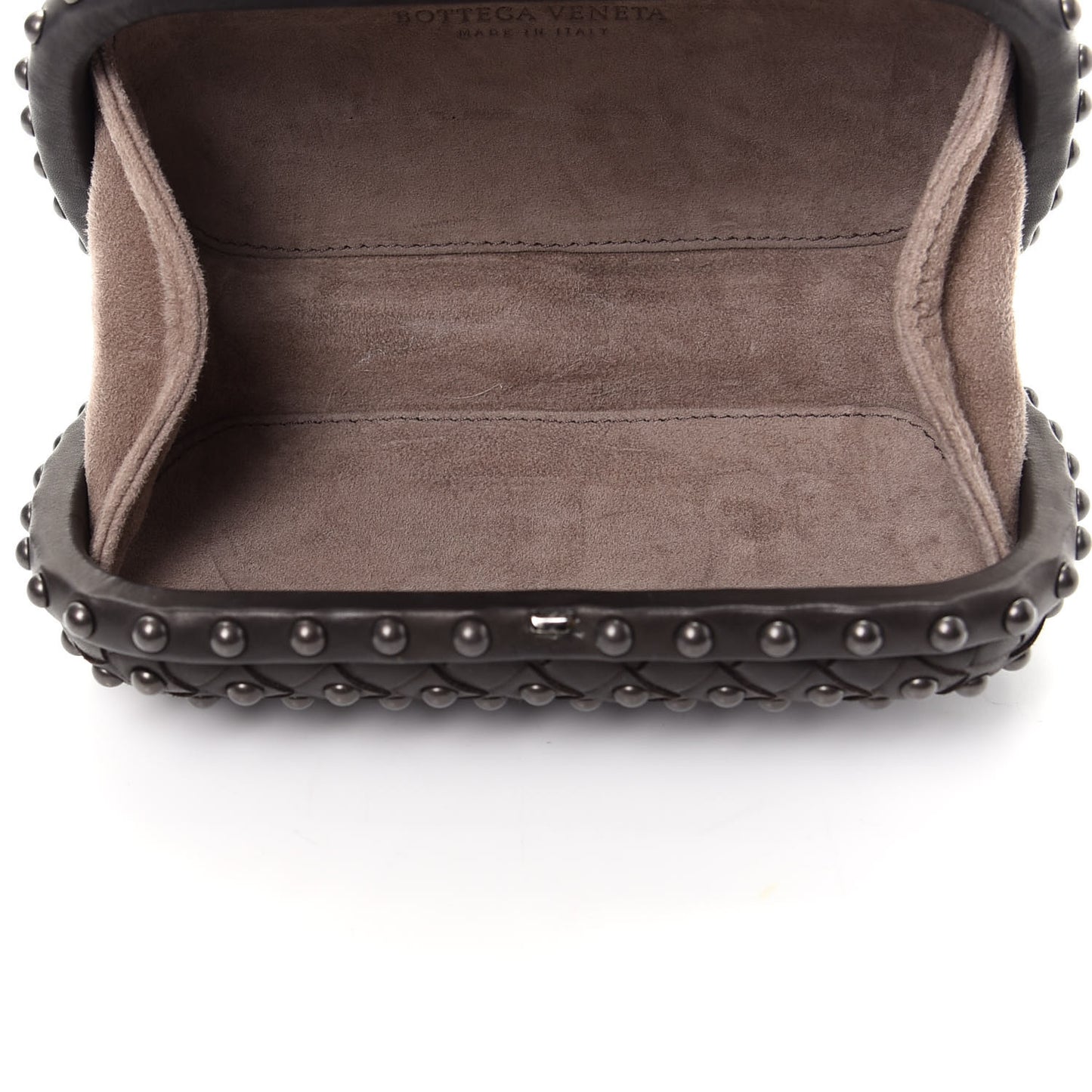 Waxy Nappa Intrecciato Knot Studded Clutch Black