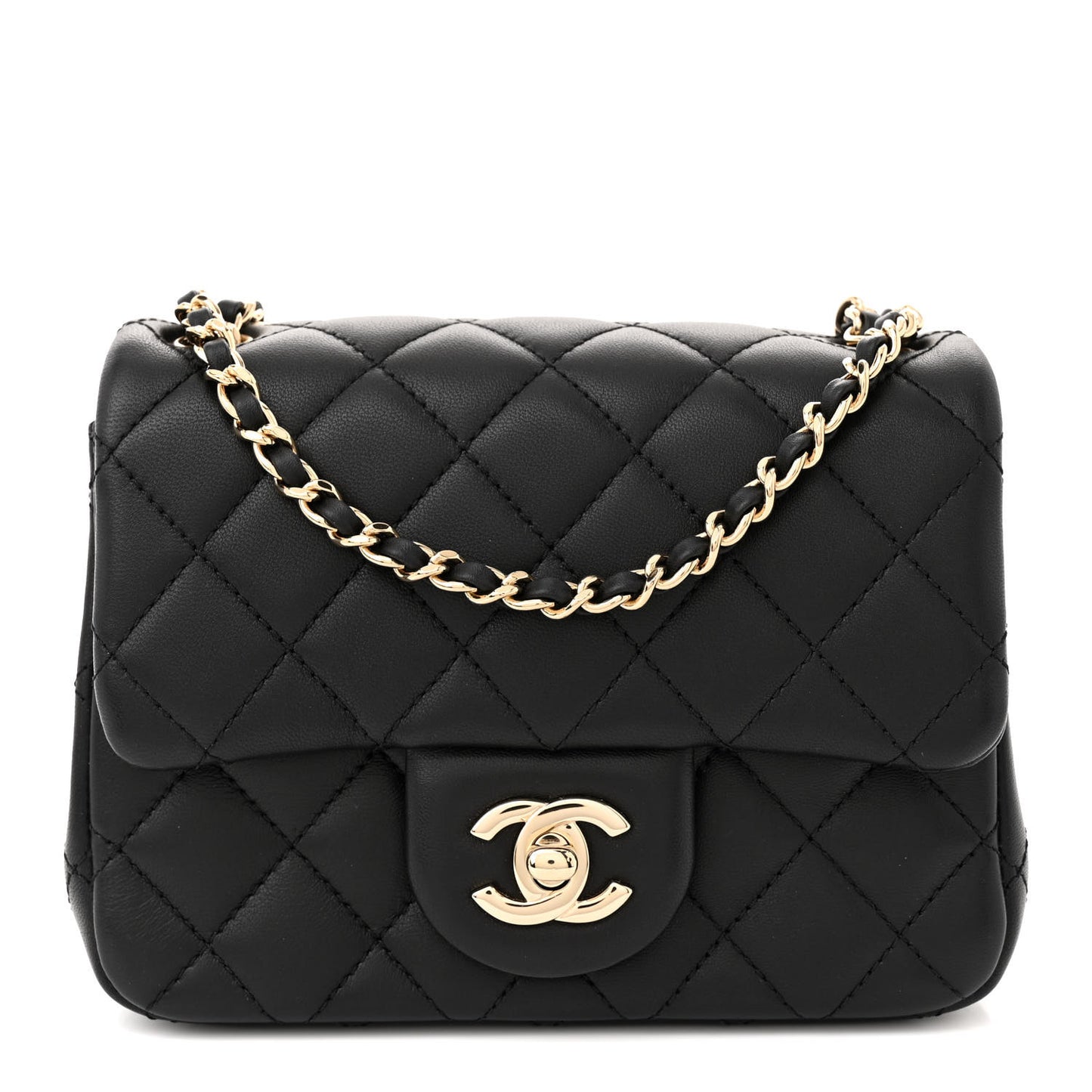Lambskin Quilted Enamel Mini Pearl Crush Flap Black
