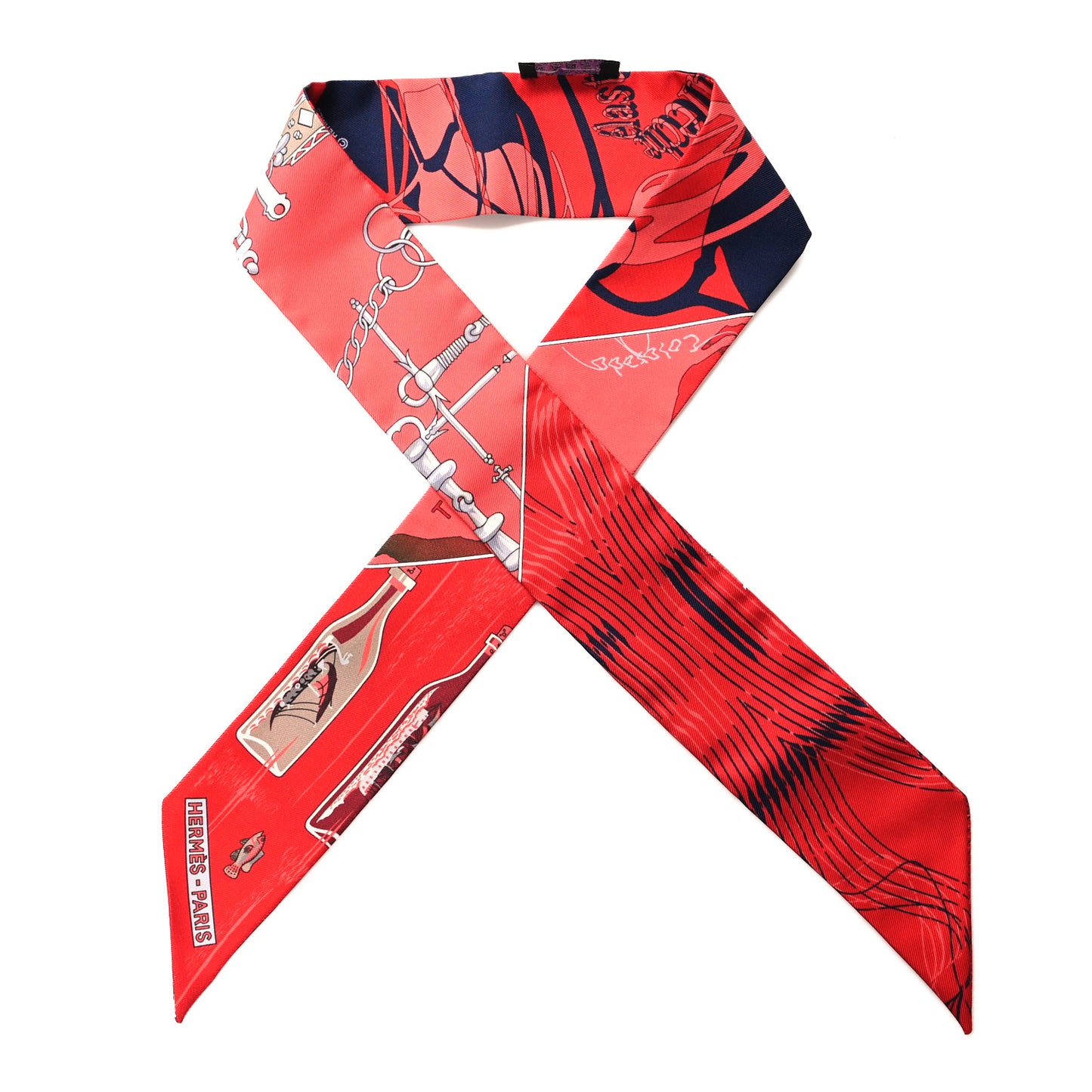 Silk Caleche Mors Et Bouteilles Twilly Rouge Marine Beige