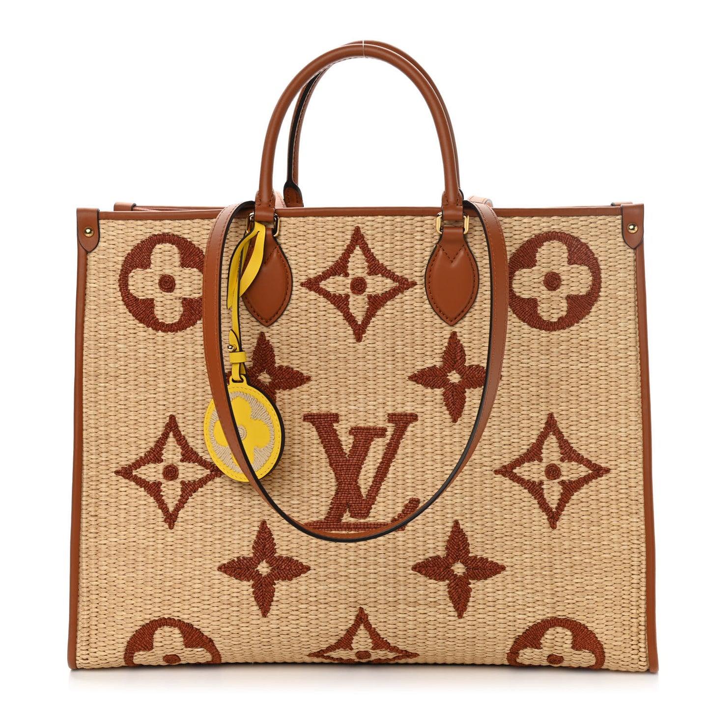 Raffia Calfskin Monogram Giant Onthego GM Tan