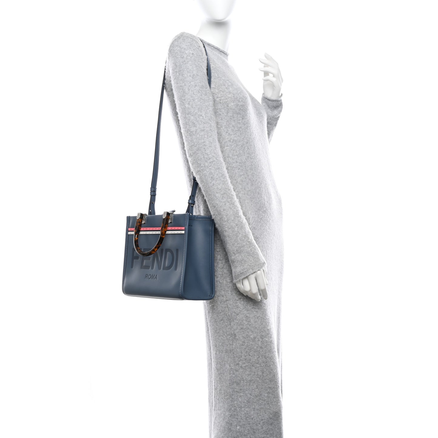 Vitello King Plexiglass Logo Embossed Small Fendi Sunshine Shopper Tote Mirto