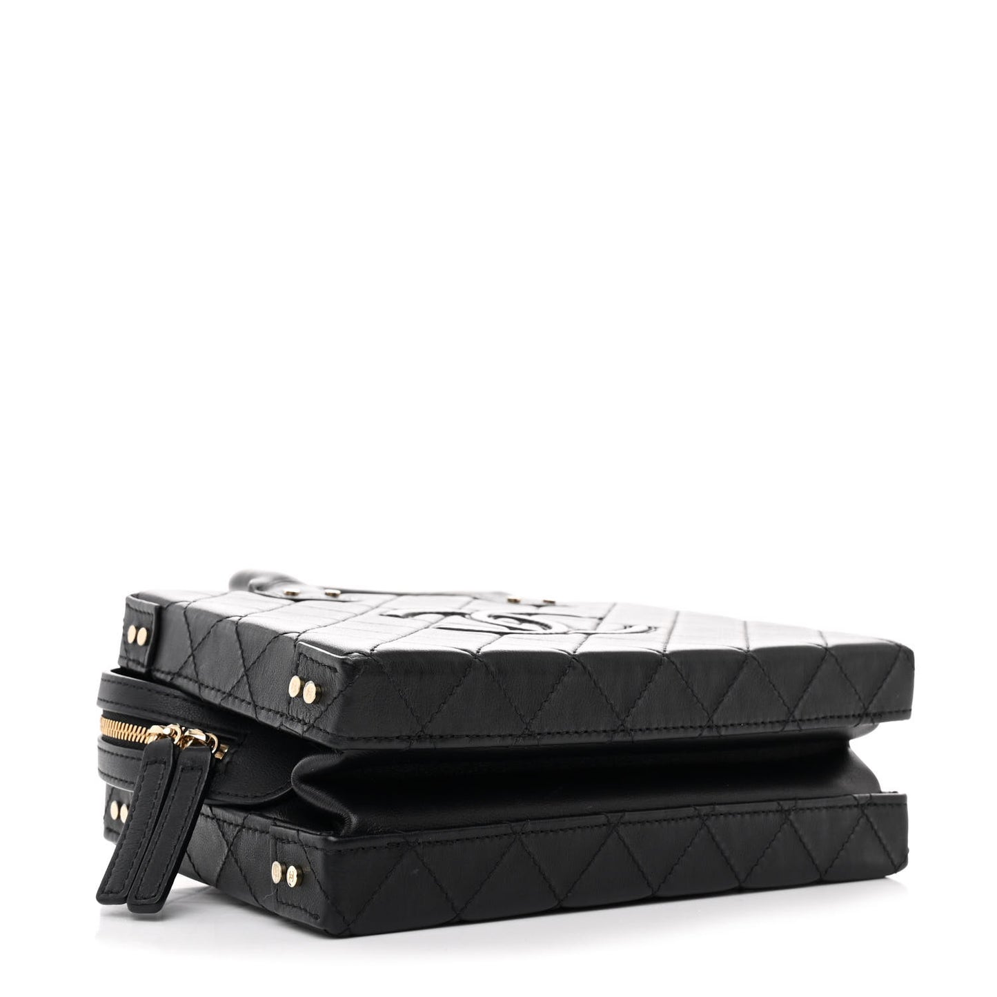 Calfskin Quilted Studded Square Vanity Case Black