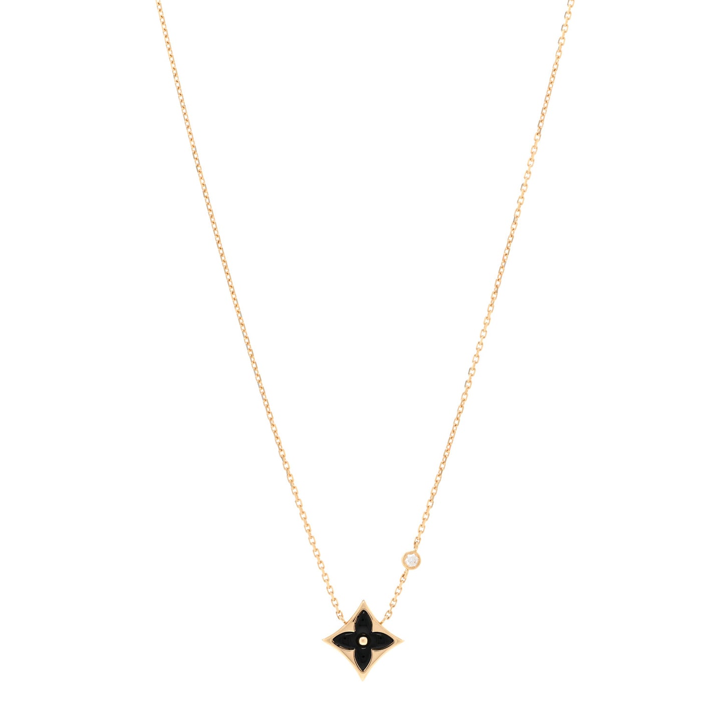 18K Yellow Gold Diamond Black Onyx Color Blossom BB Star Pendant Necklace