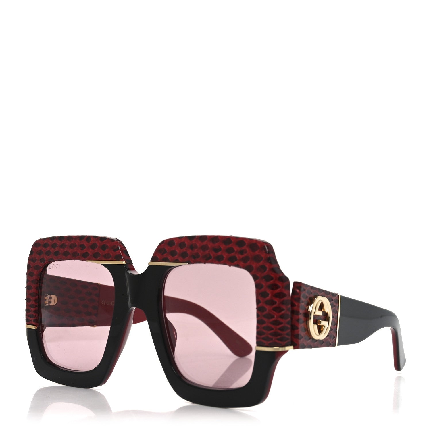 小物 Gucci sunglasses Gucci Snakeskin Acetate Square Sunglasses GG0484S Black Red