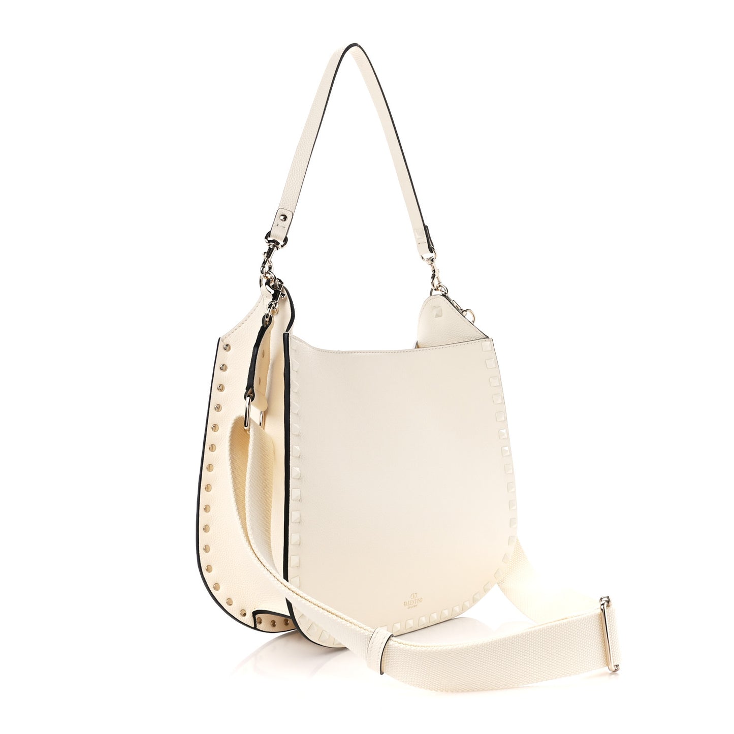 Grainy Calfskin Rockstud Flip-Lock Hobo Bag Ivory
