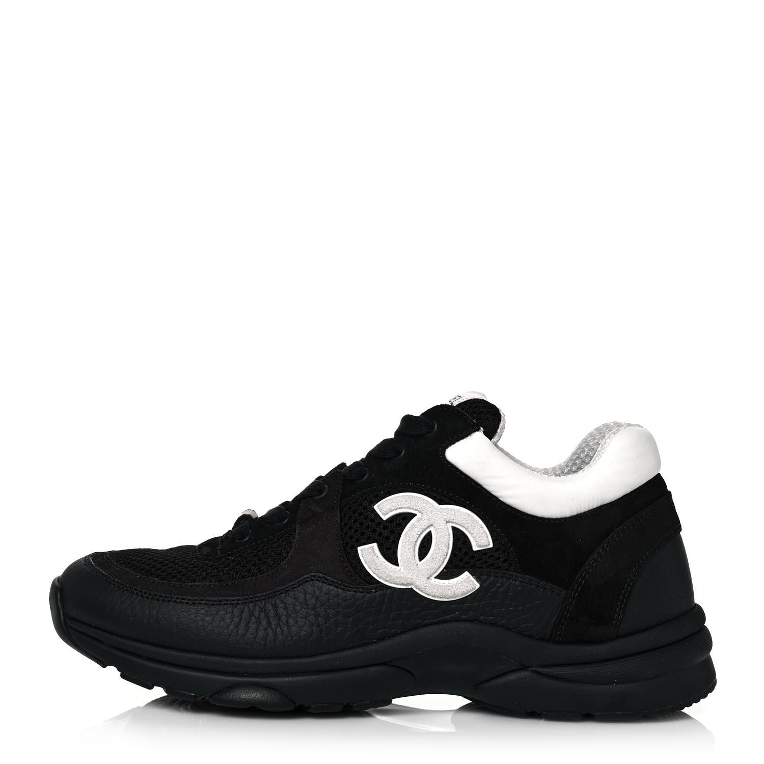 Chanel Mesh Suede Grained Calfskin Womens CC Sneakers 39 Black White 1 of 7