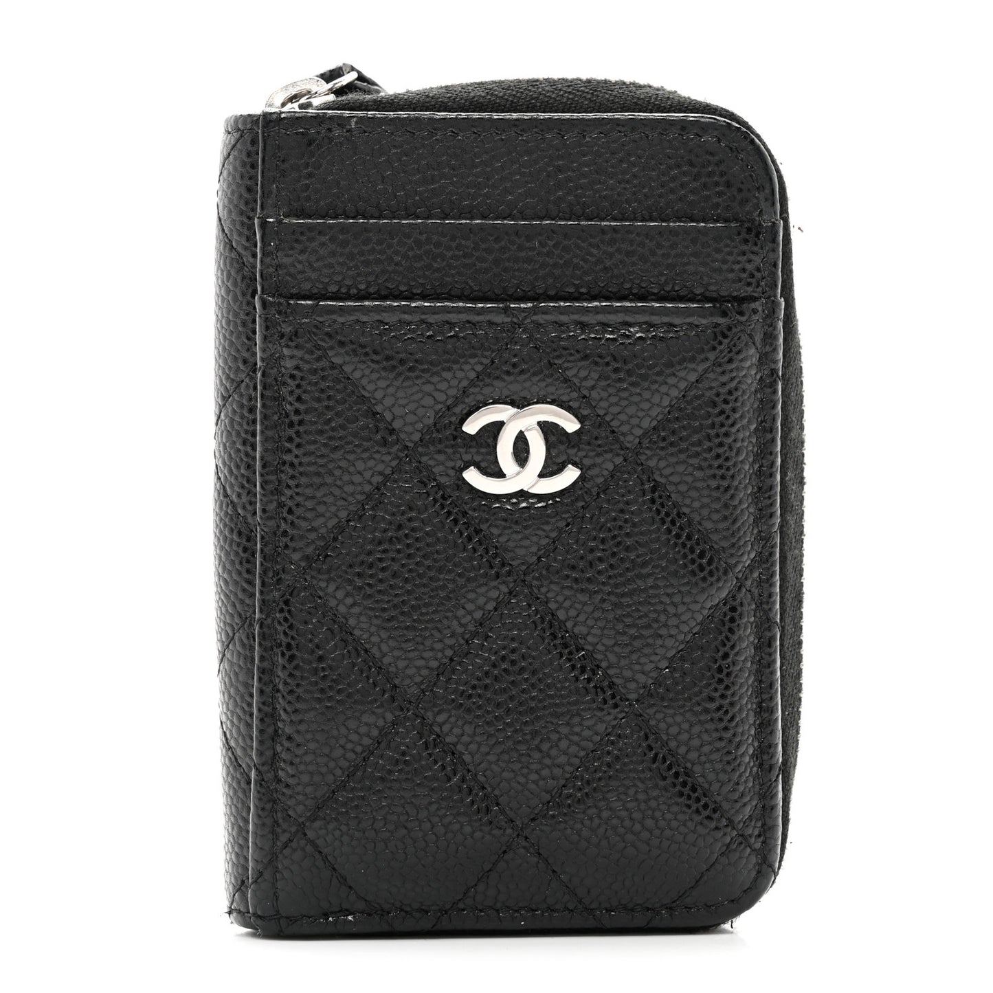 Caviar Quilted Zip Card Holder Black