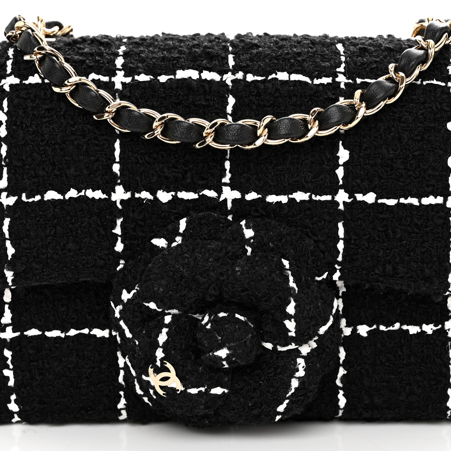 Chanel Tweed Quilted Small Camellia Flap Black Pink 8 of 10