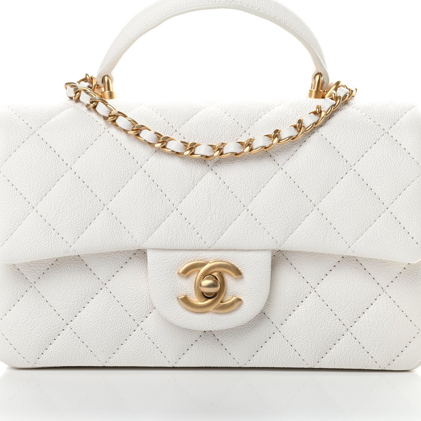 Caviar Quilted Mini Top Handle Rectangular Flap White