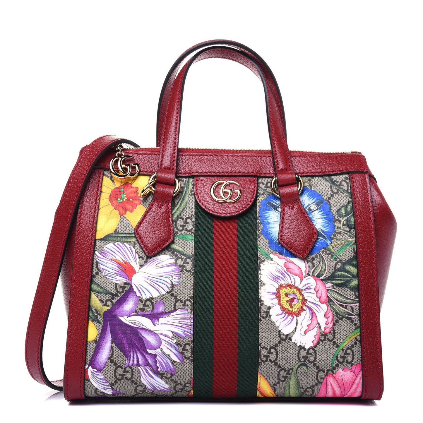 GG Supreme Monogram Flora Web Small Ophidia Tote Bag Red