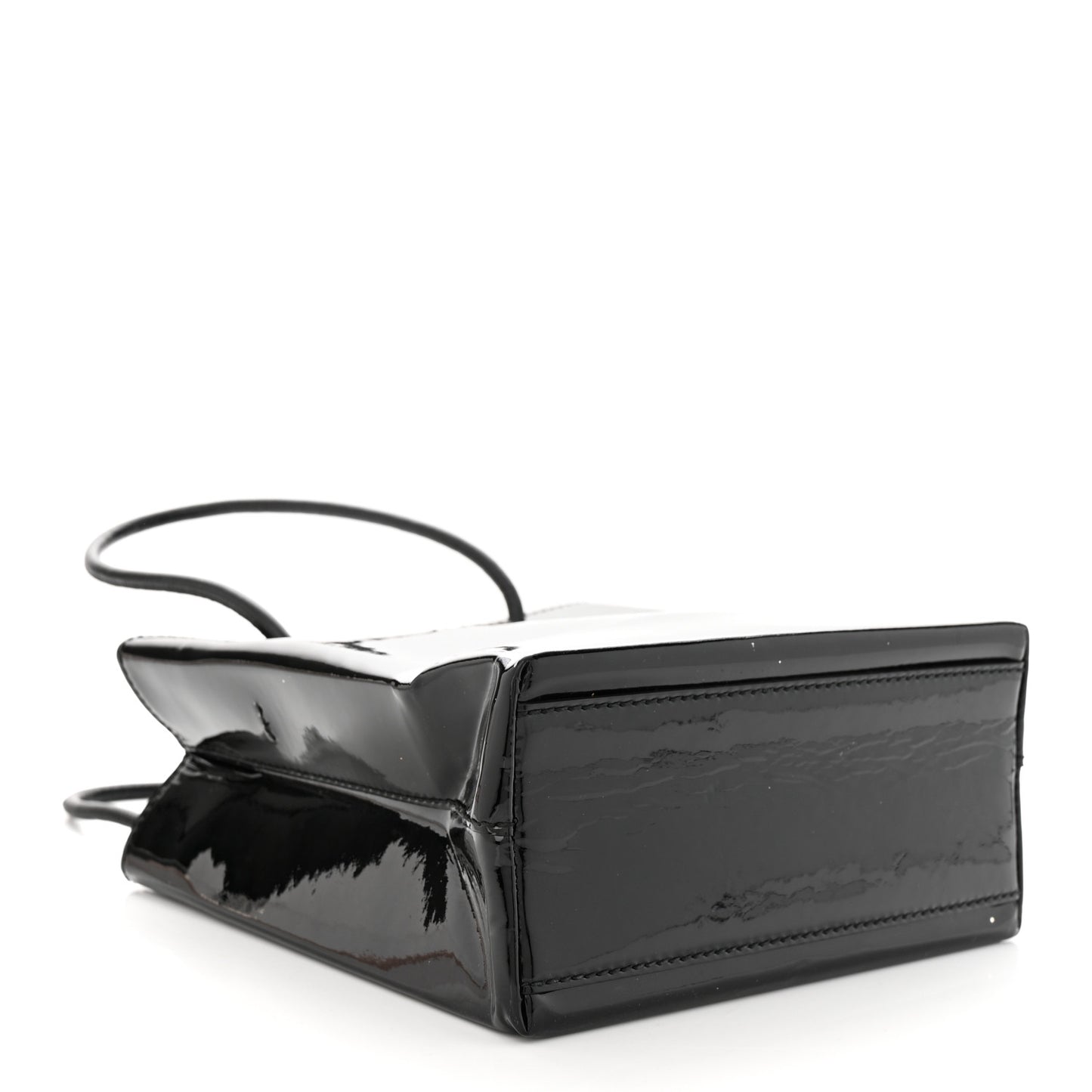Patent Calfskin Logo Shopping Tote XXS Black