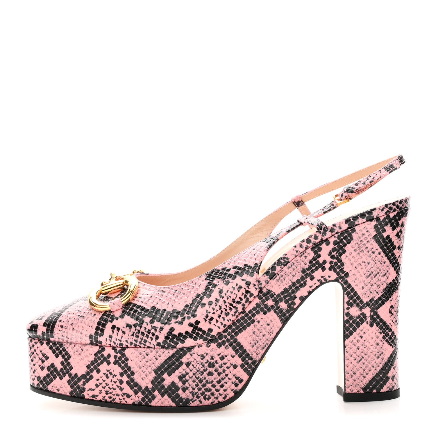 Gucci Calfskin Python Print Horsebit Platform 35/120mm Slingback